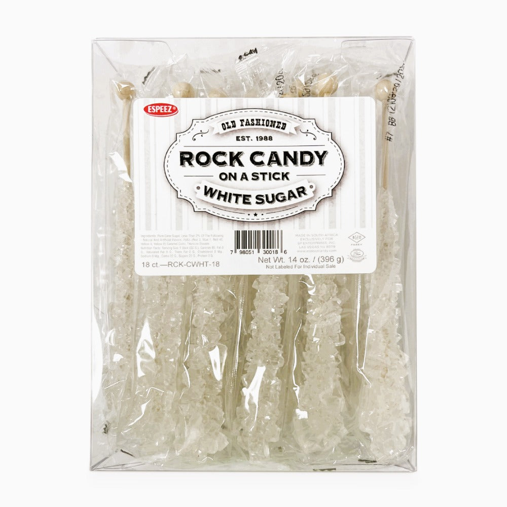 Espeez Old Fashioned Rock Candy Sticks - Natural White Sugar Candy, 18 Count Box - Perfect for Parties, Gifts & Dessert Decorations