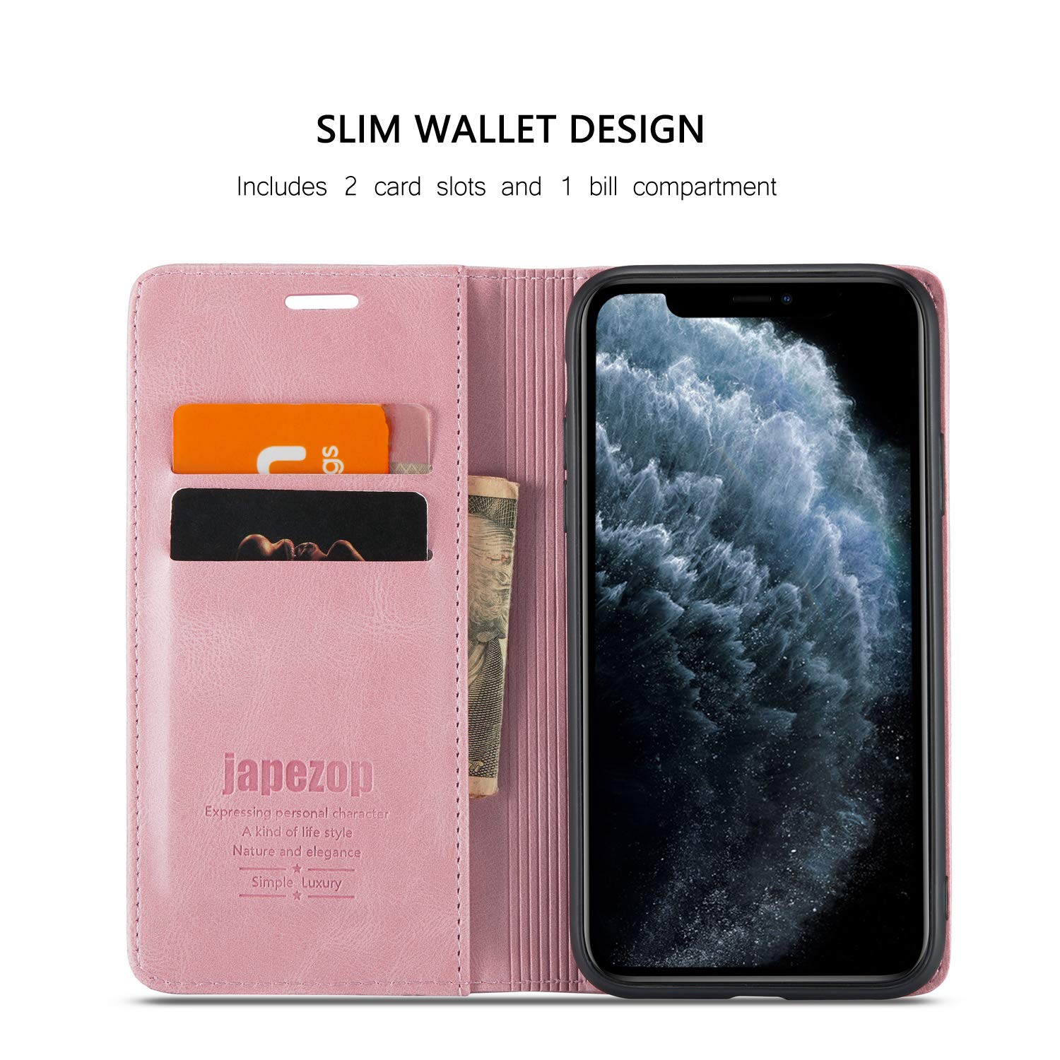 Premium RFID Blocking PU Leather Wallet Case for iPhone 11 Pro Max (6.5 inch) - Magnetic Flip Cover with Card Holder & Phone Protection (Pink) | Perfect for Travel, Business & Everyday Use