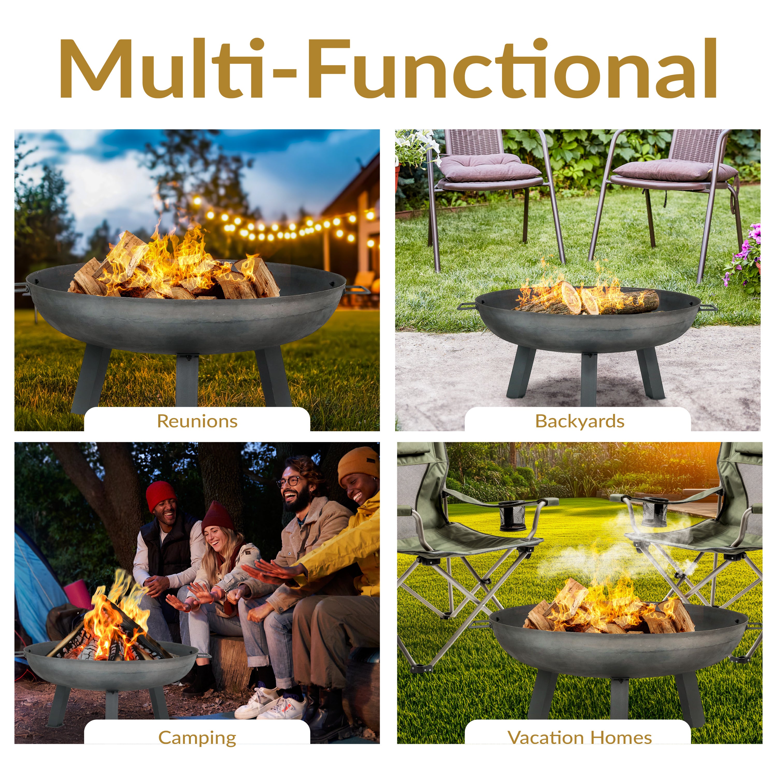 Rustic Cast Iron Fire Pit Bowl with Stand - Outdoor Fire Pit for Backyard, Patio, Camping - Durable & Stylish Fire Bowl for Bonfires & Gatherings