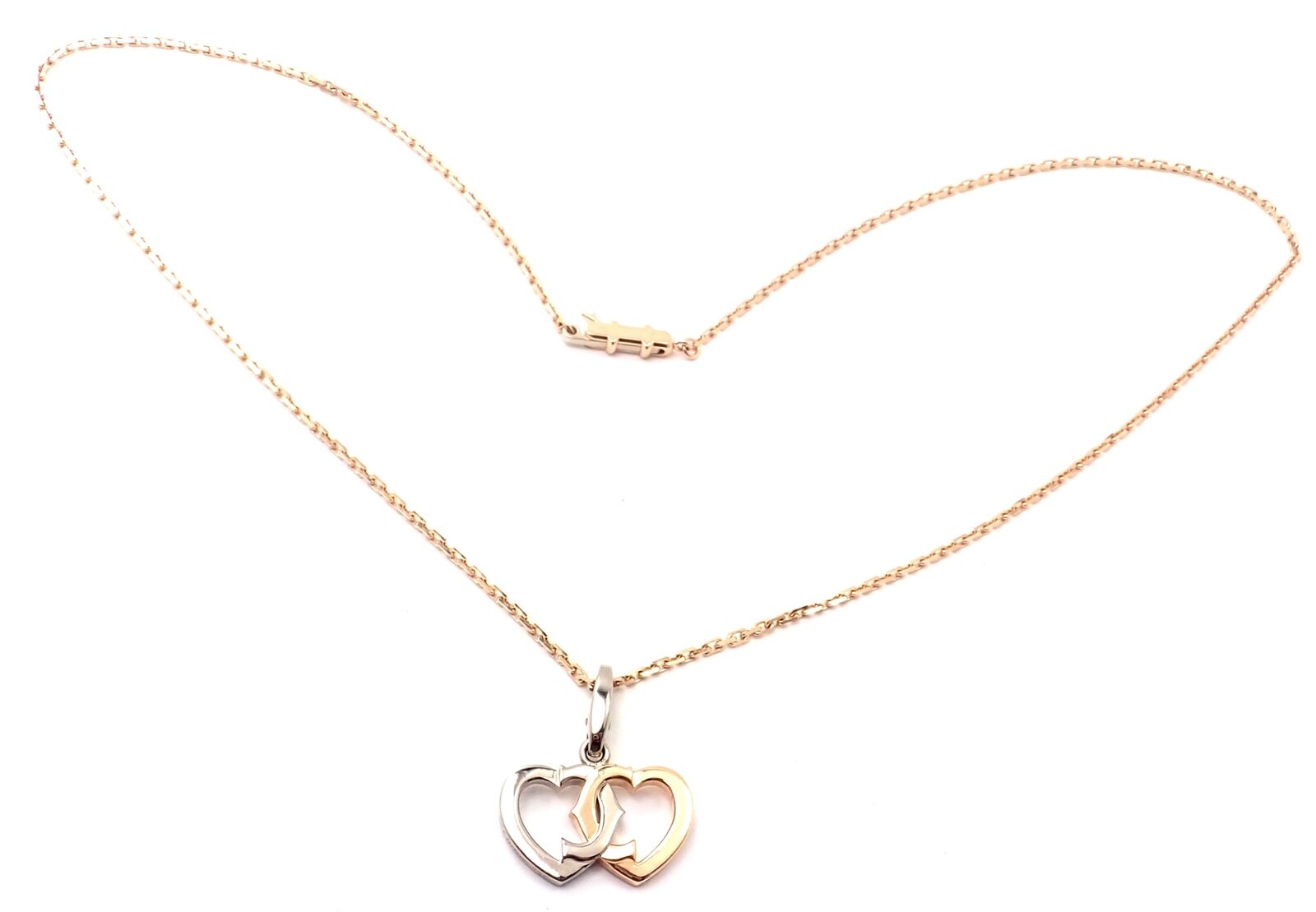 Authentic Cartier 18K Rose Gold & White Gold Double C Heart Pendant Necklace - Luxury Jewelry Gift for Women, Perfect for Valentine's Day & Anniversary