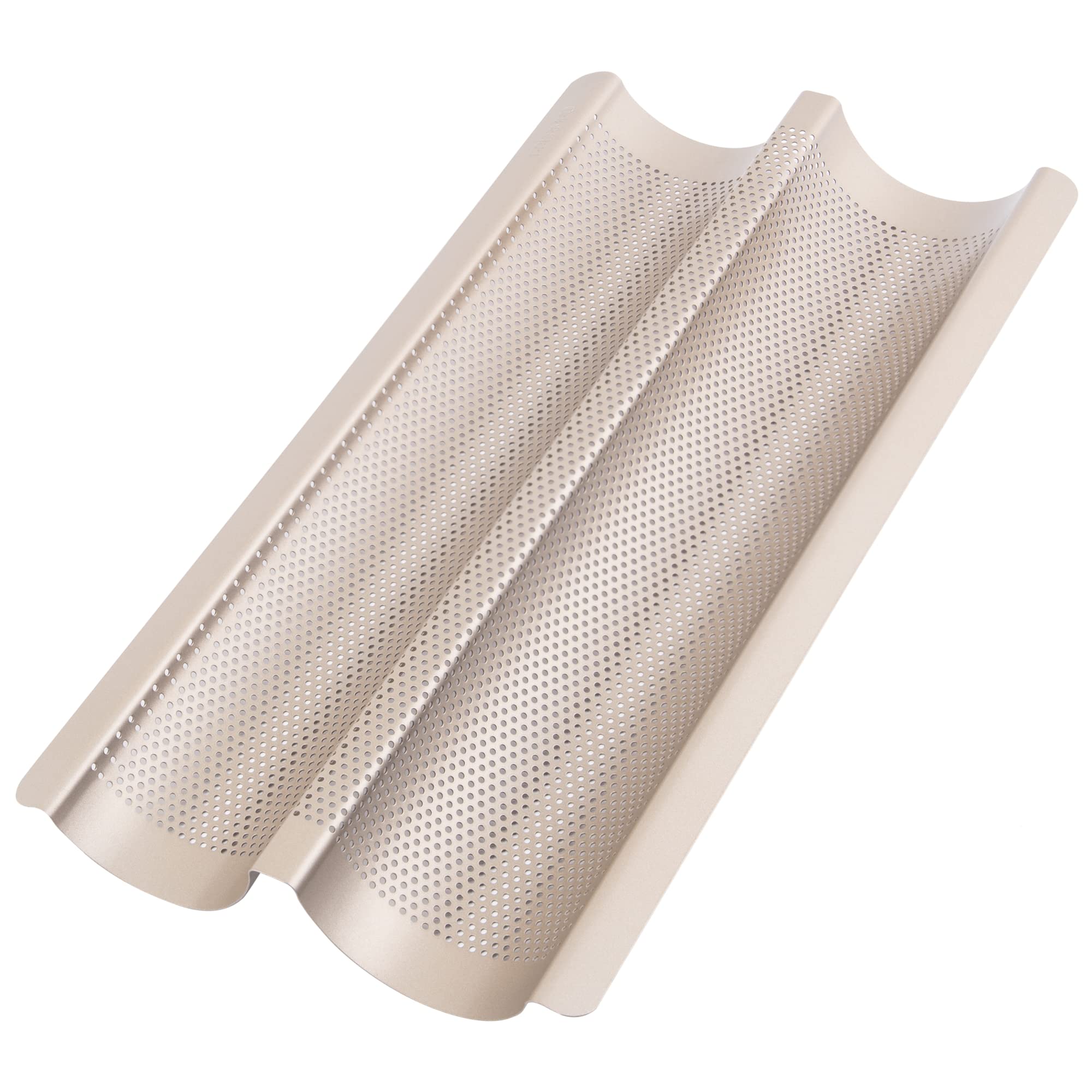 Non-Stick Baguette Baking Pan - French Bread Loaf Tray for 2 Perfectly Baked Baguettes - Perforated Champagne Baguette Bake Pan for Home & Professional Baking - Ideal for French Bread, Artisan Loaves & Pastries