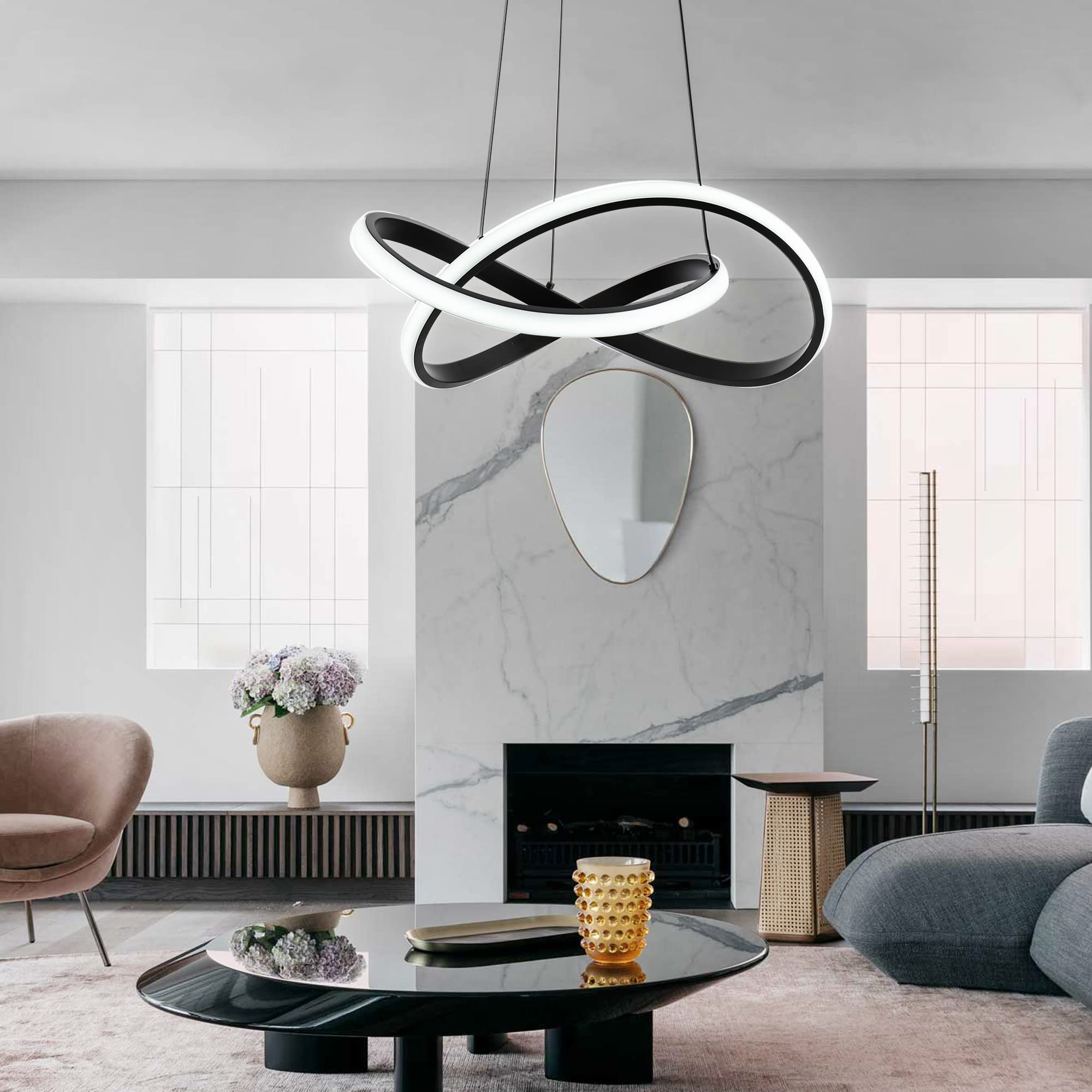 MAYNA Modern LED Pendant Light Fixture - Contemporary Adjustable Chandelier with Irregular Ring Lights, 6000K Daylight White - Perfect for Dining Room, Kitchen, Entryway, Living Room & Bedroom Lighting