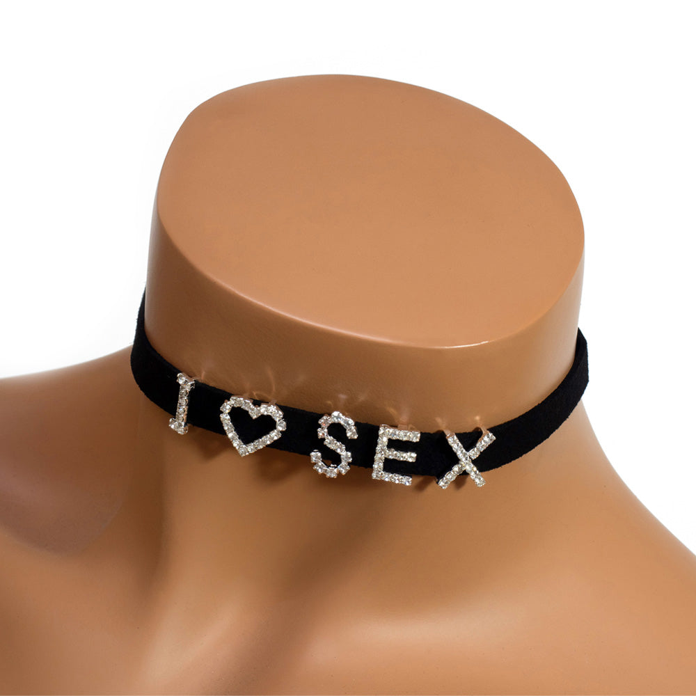 Crystal Avenue Rhinestone I Heart Sex Choker Necklace - Elegant & Edgy Fashion Accessory for Nightclubs, Parties & Date Nights