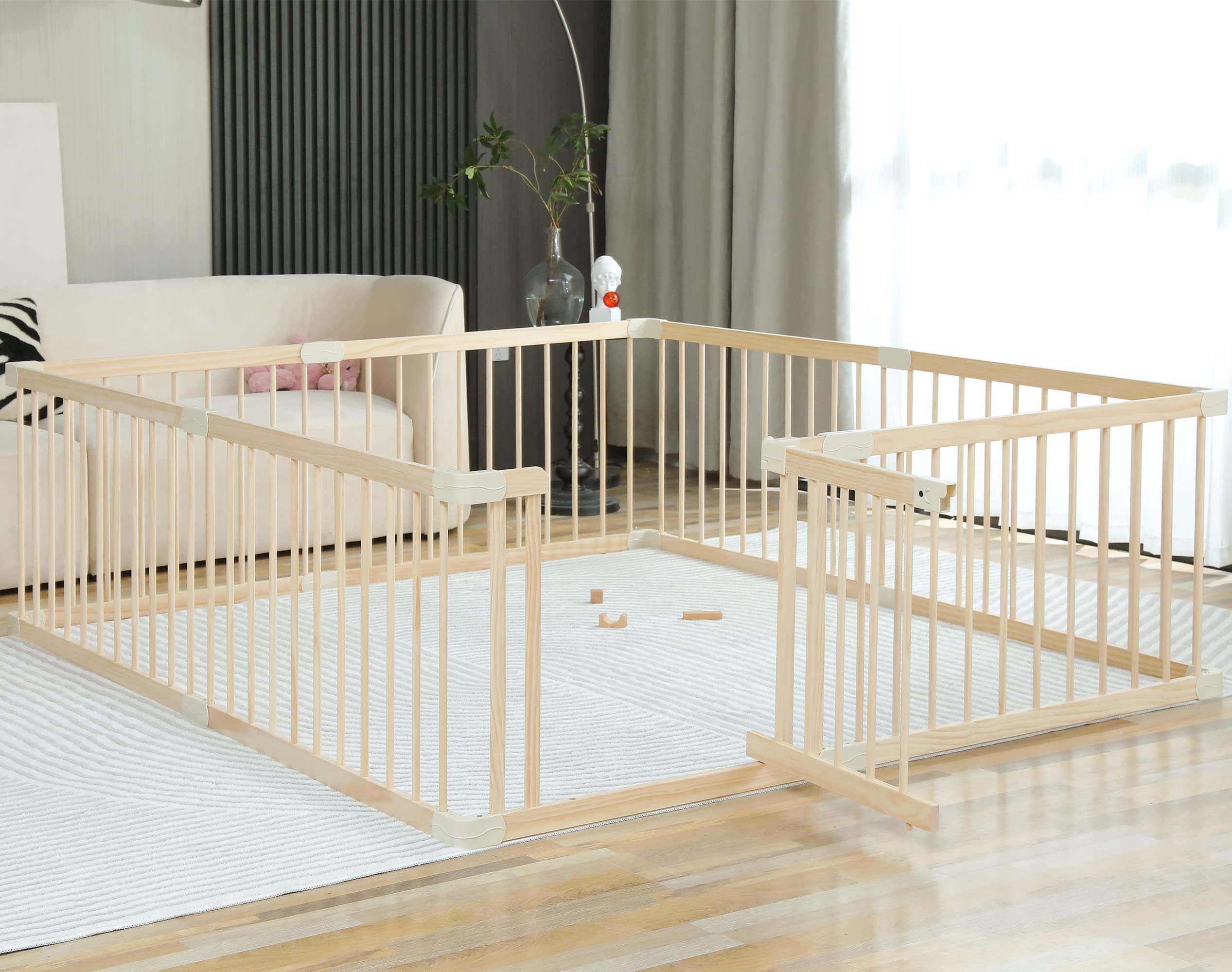 Wooden Baby Playpen - Large 180x200x61cm Play Yard for Babies & Toddlers | Indoor Play Fence, Safe Daycare & Gym Area | Perfect for Home, Nursery & Childcare Centers