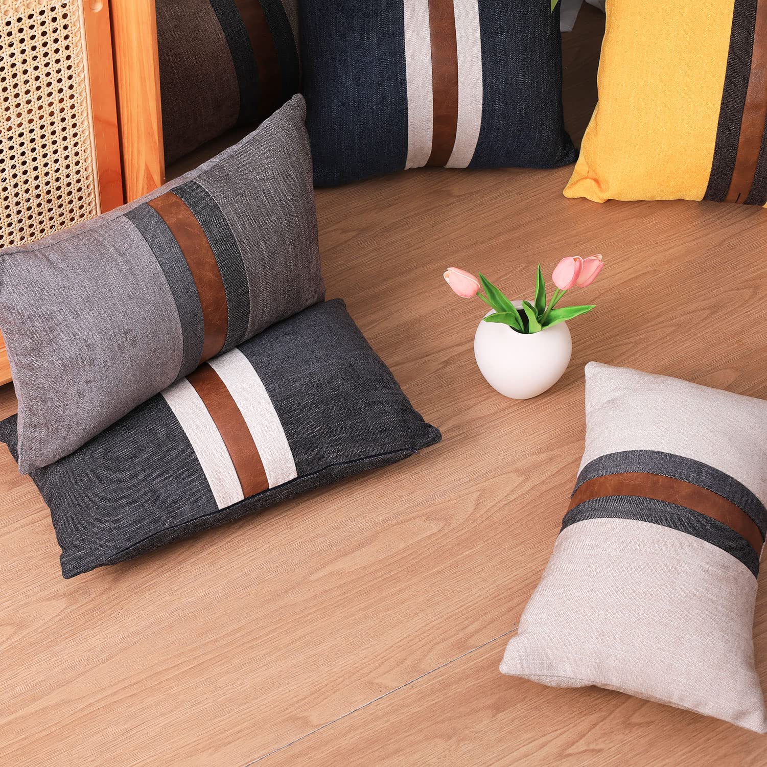 BOYSUM 12x20 Inch Faux Leather Throw Pillow Covers - Farmhouse Decorative Outdoor Accent Pillows for Couch, Sofa & Bed (Black) - Perfect for Living Room, Patio & Home Decor