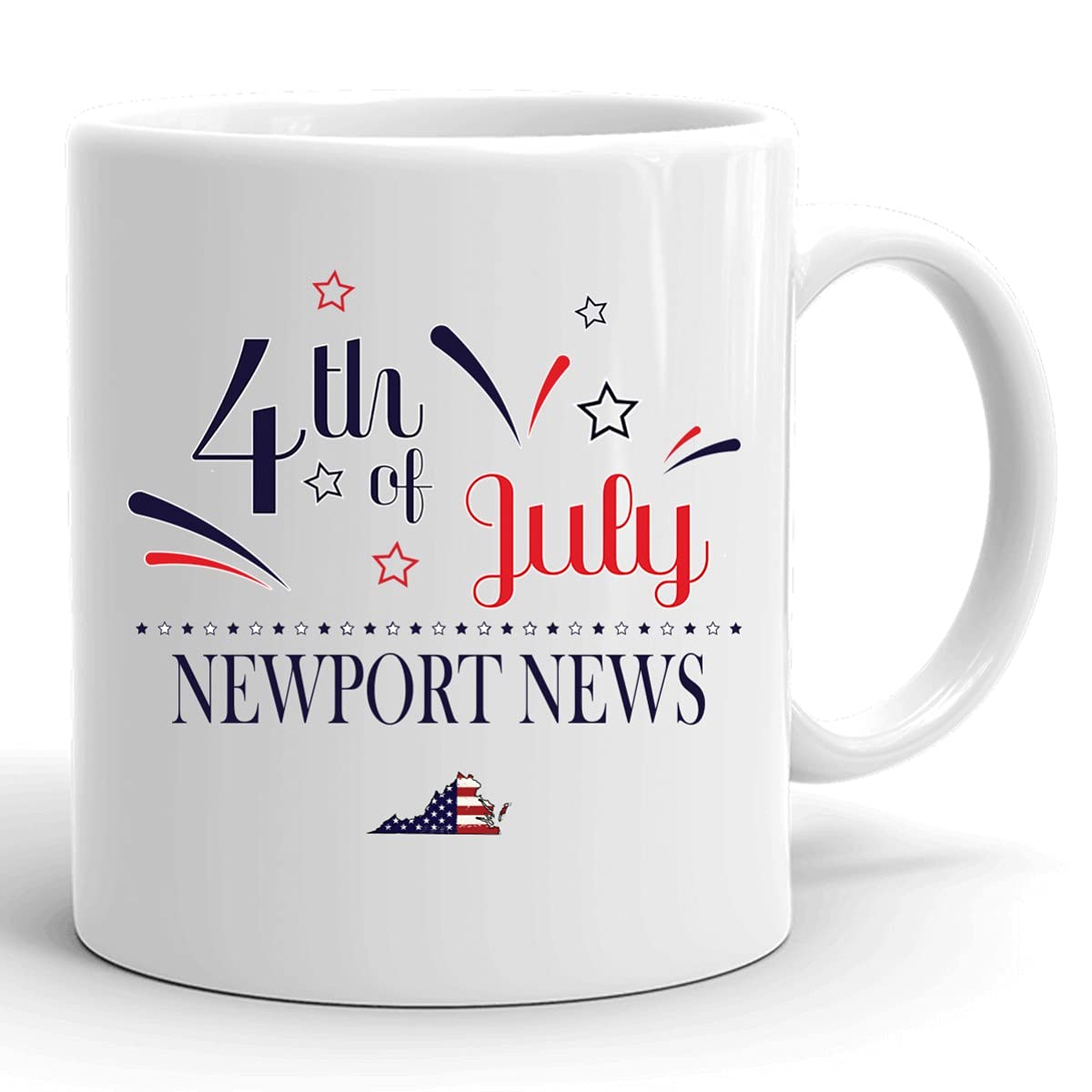 Custom 11oz USA Flag Coffee Mug - Personalized Independence Day Cup with Any City & State (Newport News Virginia) - Perfect 4th of July Gift, Office & Home Use