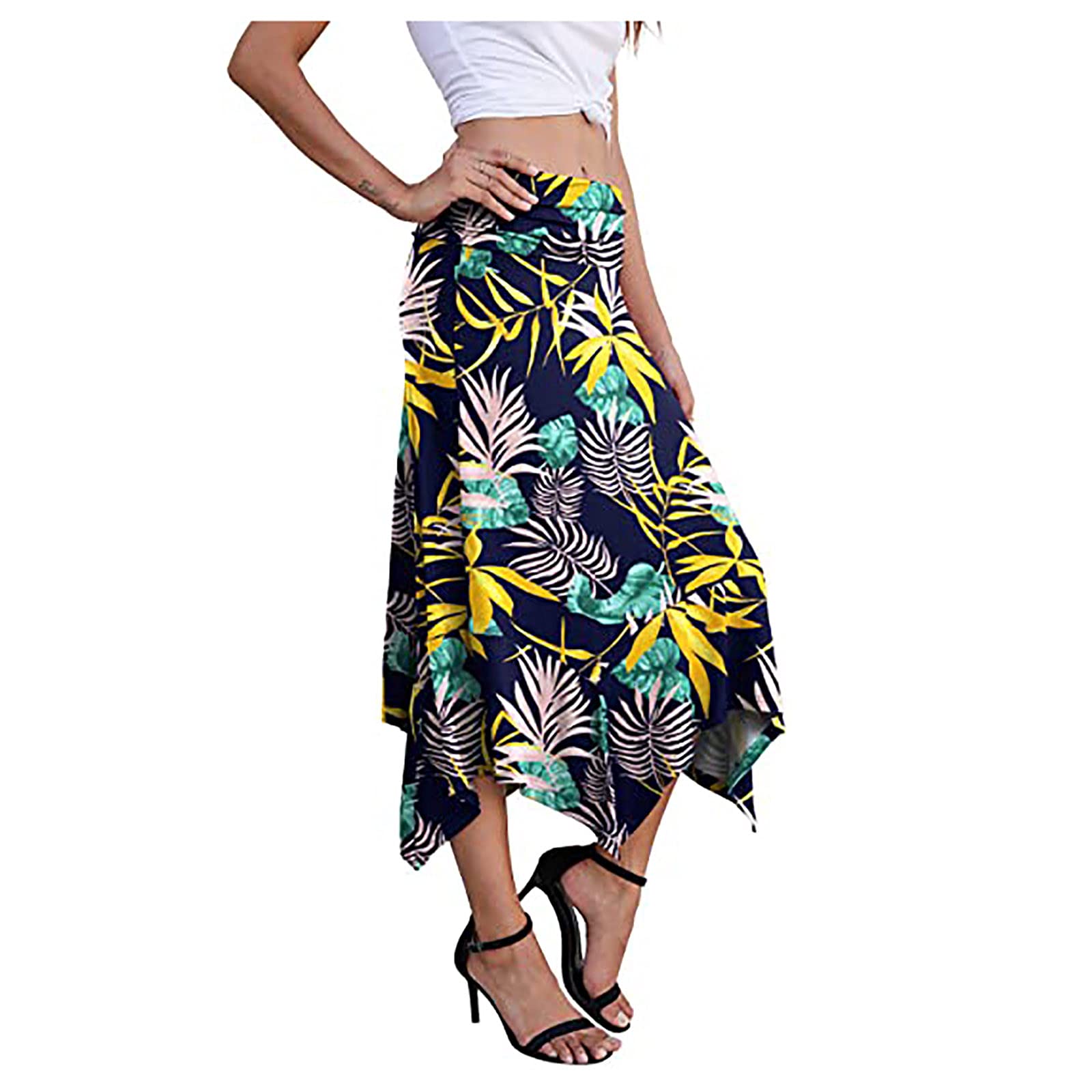 TEVEQ Elegant Floral Print Handkerchief Skirt for Women - Summer & Spring Casual Skirt with Pockets, Perfect for Beach, Vacation, and Daily Wear