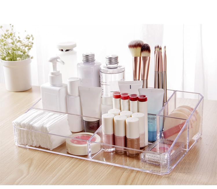 Jucoan 2 Pack Clear Acrylic Makeup Organizer Tray - 9 Compartment Vanity Storage for Cosmetics, Skincare, Lipsticks & Brushes (12.5