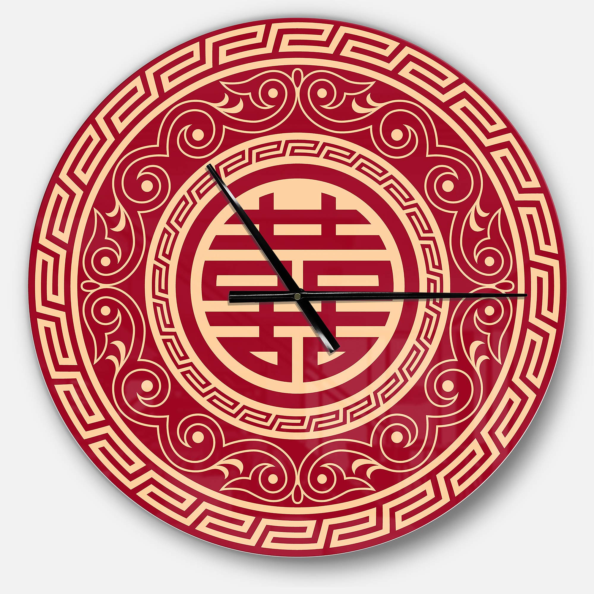 Designart 'Double Happiness Asian Decor' Oversized Contemporary Metal Wall Clock - Large Modern Decorative Clock for Living Room, Office & Bedroom - Perfect for Home Decor, Wedding Gifts & Feng Shui Spaces