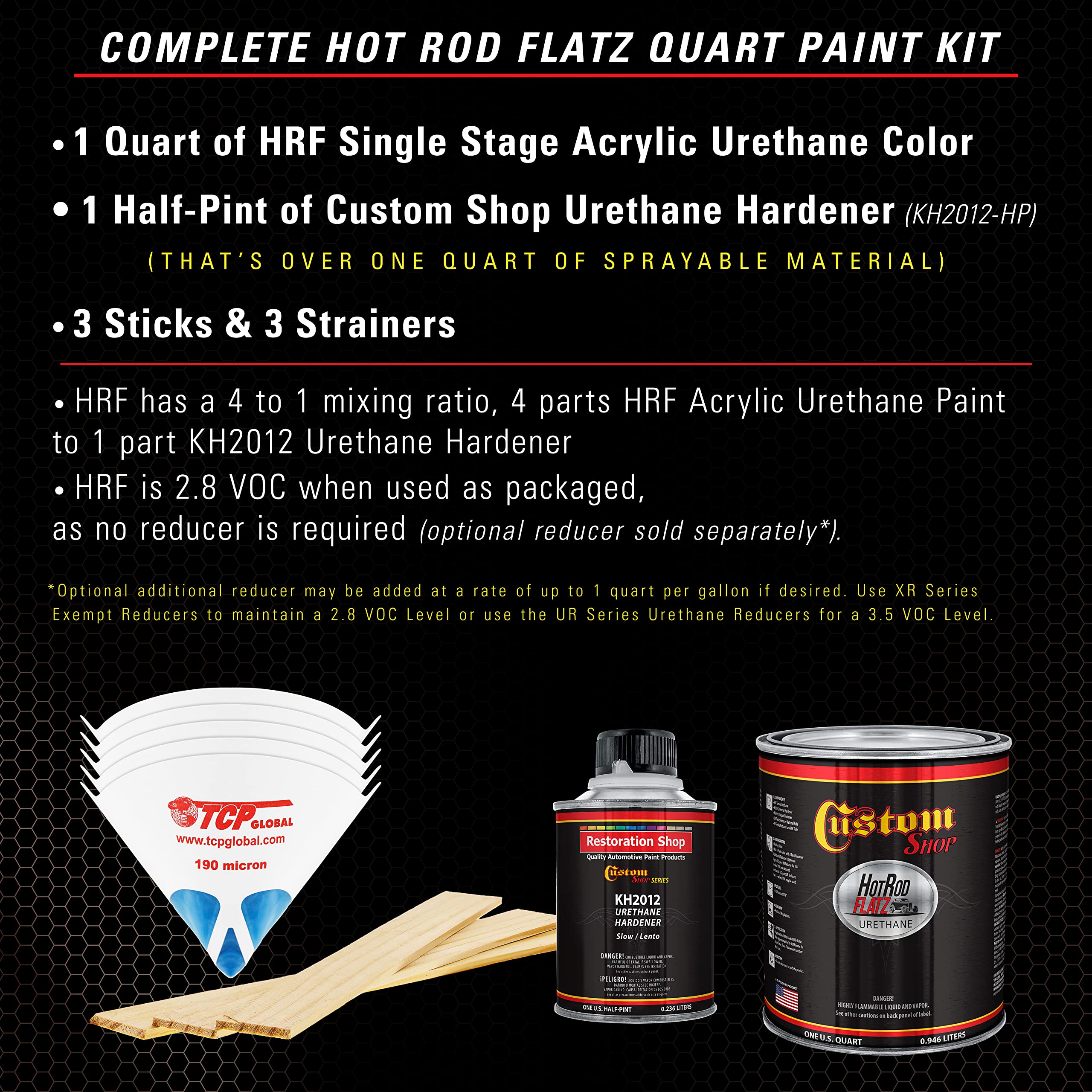 Dark Brown Hot Rod Flatz Flat Matte Satin Urethane Auto Paint Kit - Professional Low Sheen Automotive Coating for Cars & Trucks (4:1 Mix Ratio) - Ideal for Custom Shops, Classic Car Restoration & DIY Vehicle Projects