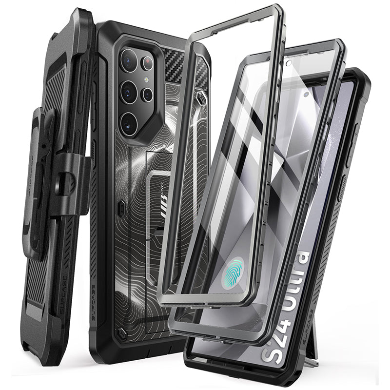 Samsung Galaxy S24 Ultra Unicorn Beetle PRO Rugged Case - Heavy Duty Shockproof Cover with Built-in Screen Protector, Black Ripple Design - Perfect for Outdoor, Construction & Extreme Sports Protection