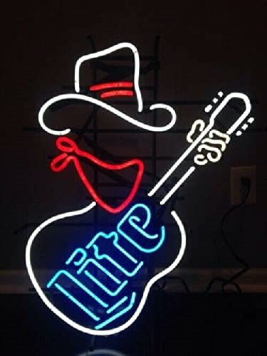 Queen Sense 17x14 Inch Millers Lite Cowboy Guitar Neon Sign - Vintage Beer Bar Decor, Man Cave Lighting, Pub Wall Art - Perfect for Home Bars, Game Rooms & Western Themed Parties