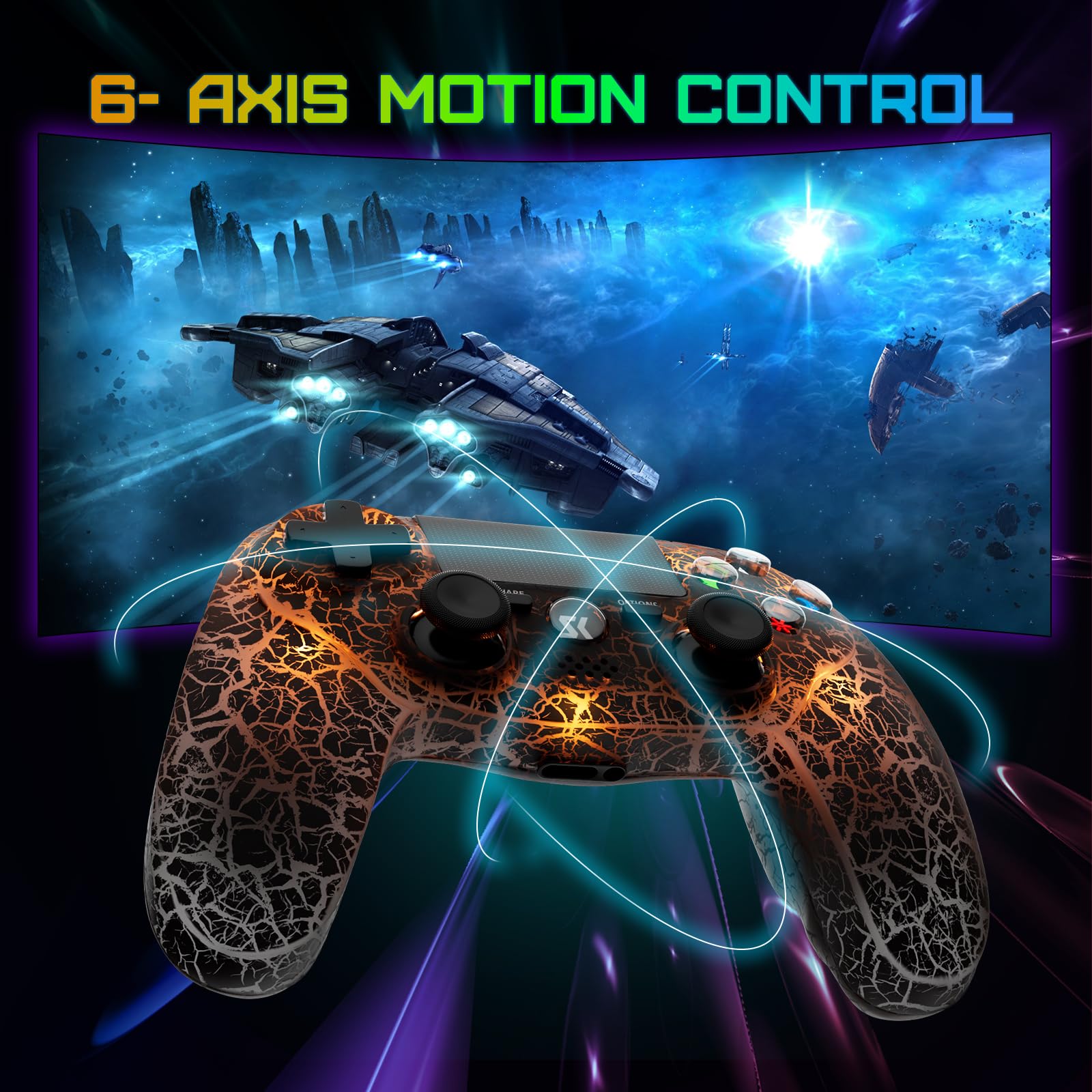 Wireless PS4 Controller for PlayStation 4/Pro/Slim - Adjustable RGB Lighting, 1000mAh Battery, 6-Axis Motion Sensor, Dual Vibration, 3.5mm Audio Jack - Black | Perfect for Gaming, Streaming & Long Play Sessions