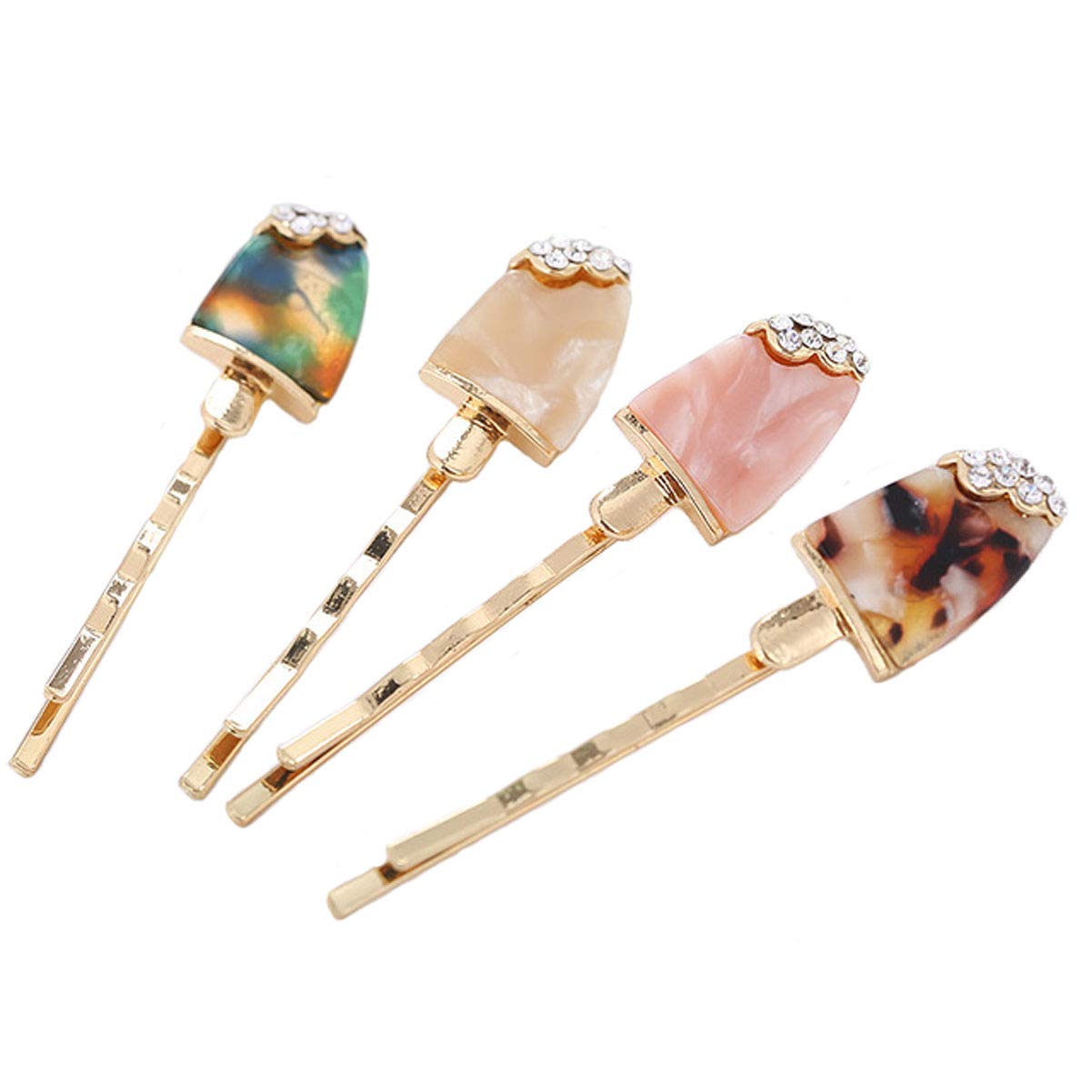 4 Pcs Elegant Rhinestone Hair Clips - Acrylic Ice Cream Design Alloy Barrettes & Bobby Pins for Women | Perfect for Parties, Weddings & Everyday Hairstyling