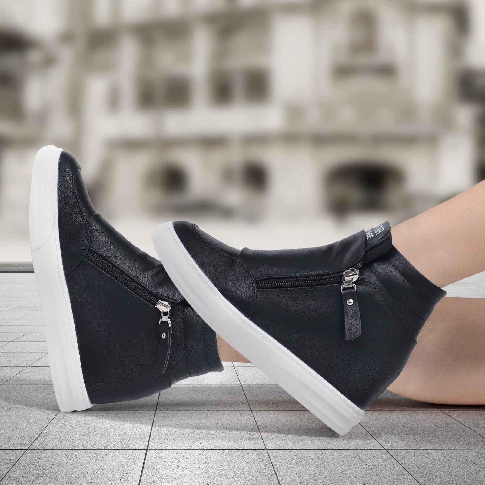 CKROLA Women's Fashion Platform Sneakers - Hidden Wedge Heel High Top Shoes for Women, Comfortable Work Boots & Casual Wear (Ideal for Office, Walking & Daily Outfits)
