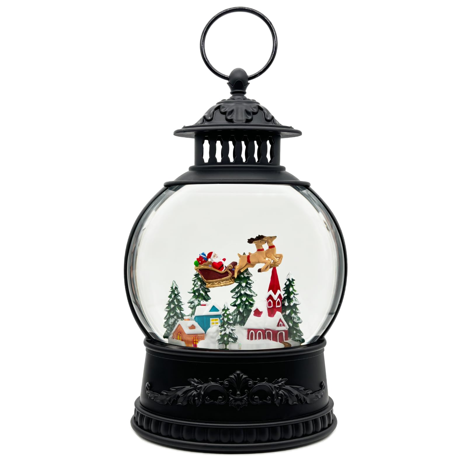 Christmas Snow Globe Lantern with Music & Timer - USB/Battery Powered LED Glittering Globe Decor for Home, Office, Holiday Party | Perfect for Christmas Tree, Mantel, Tabletop & Gift Giving (Reindeer Design)