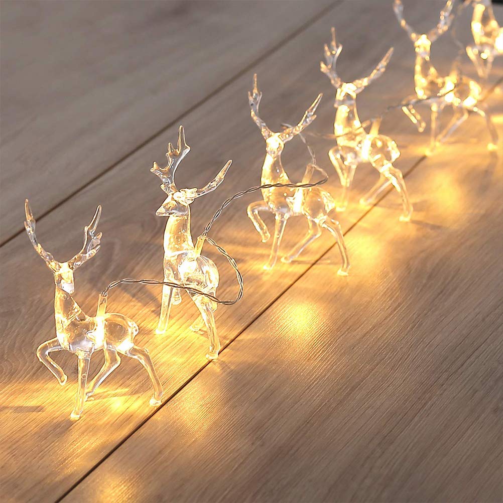 Newooh LED Reindeer Christmas Lights - Battery Operated 10 LED String Lights for Bedroom, Home, Party & Outdoor Decorations - Perfect for Holiday, Wedding, Garden and Indoor Decor