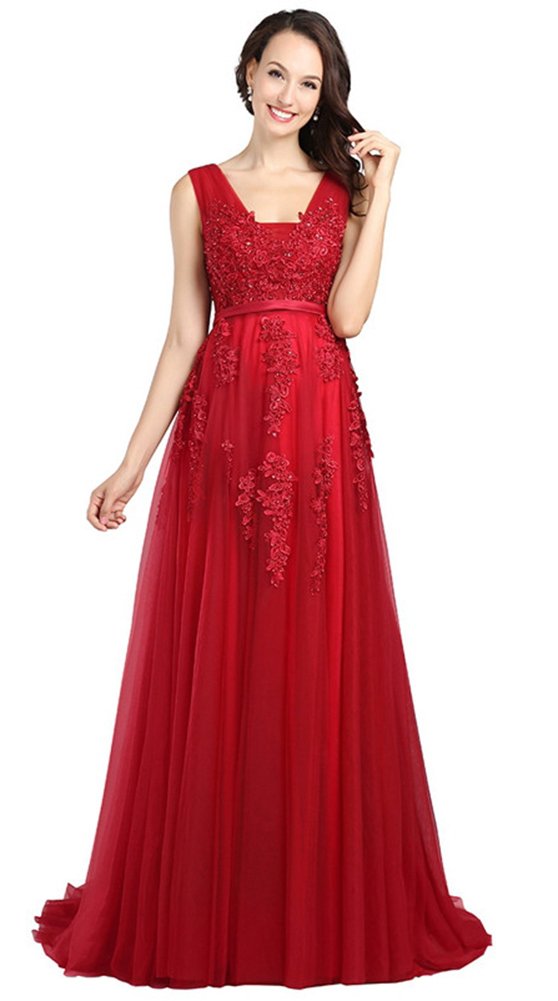 Honeydress Women's Beaded Lace Sexy Backless Long Evening Dress with Train - Perfect for Prom, Gala, Wedding Guest & Formal Events
