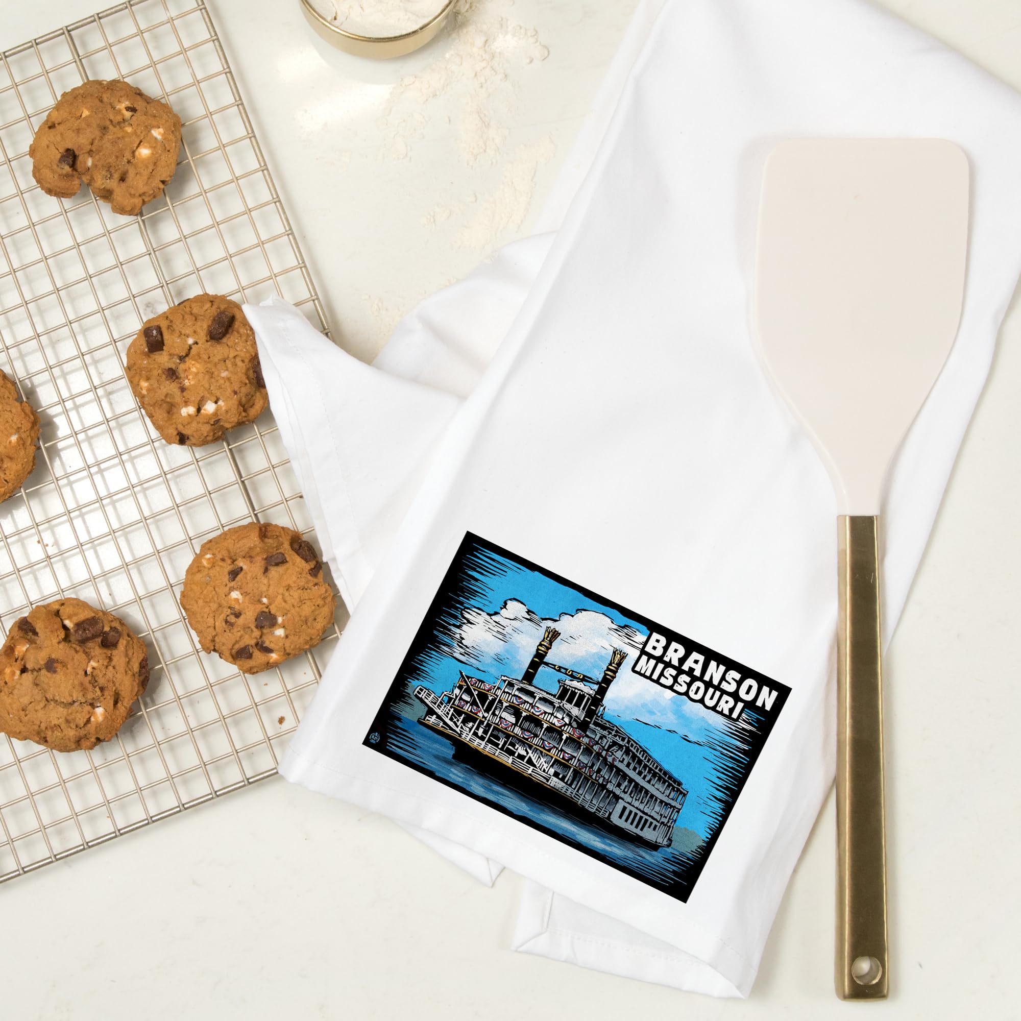Lantern Press Branson Missouri Paddle Wheeler Scratchboard Tea Towel - 100% Cotton Decorative Hand Towel for Kitchen, Bathroom & Home Decor | Perfect for Gifts, Housewarming & Farmhouse Style