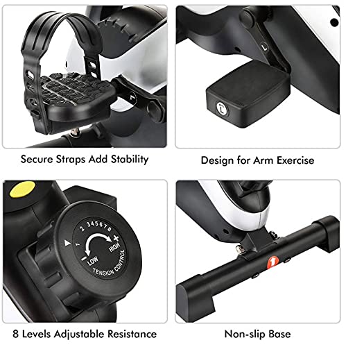 Portable Magnetic Mini Exercise Bike - Arm & Leg Pedal Exerciser for Home & Office Workout, Compact Desk Bike for Indoor Fitness, Black/White - Perfect for Under Desk Cycling & Physical Therapy