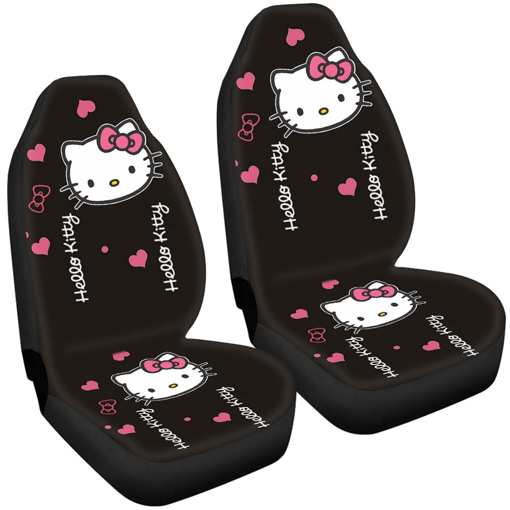 Cute Kitty Cat Car Seat Covers 2PCS - Kawaii Front Seat Protectors for Cars, Trucks & Sedans | Universal Fit Car Interior Accessories (Black) - Perfect for Pet Lovers & Anime Fans