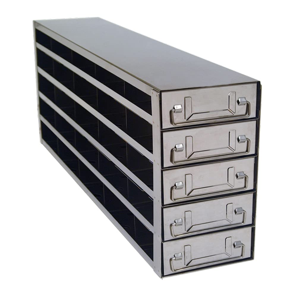 GRDMP64A Upright Freezer Drawer Rack for 96/384 Well Microtiter Plates - 4 Drawers, Holds 72 Plates with Lids or 96 Without Lids - Ideal for Laboratory Sample Storage & Organization