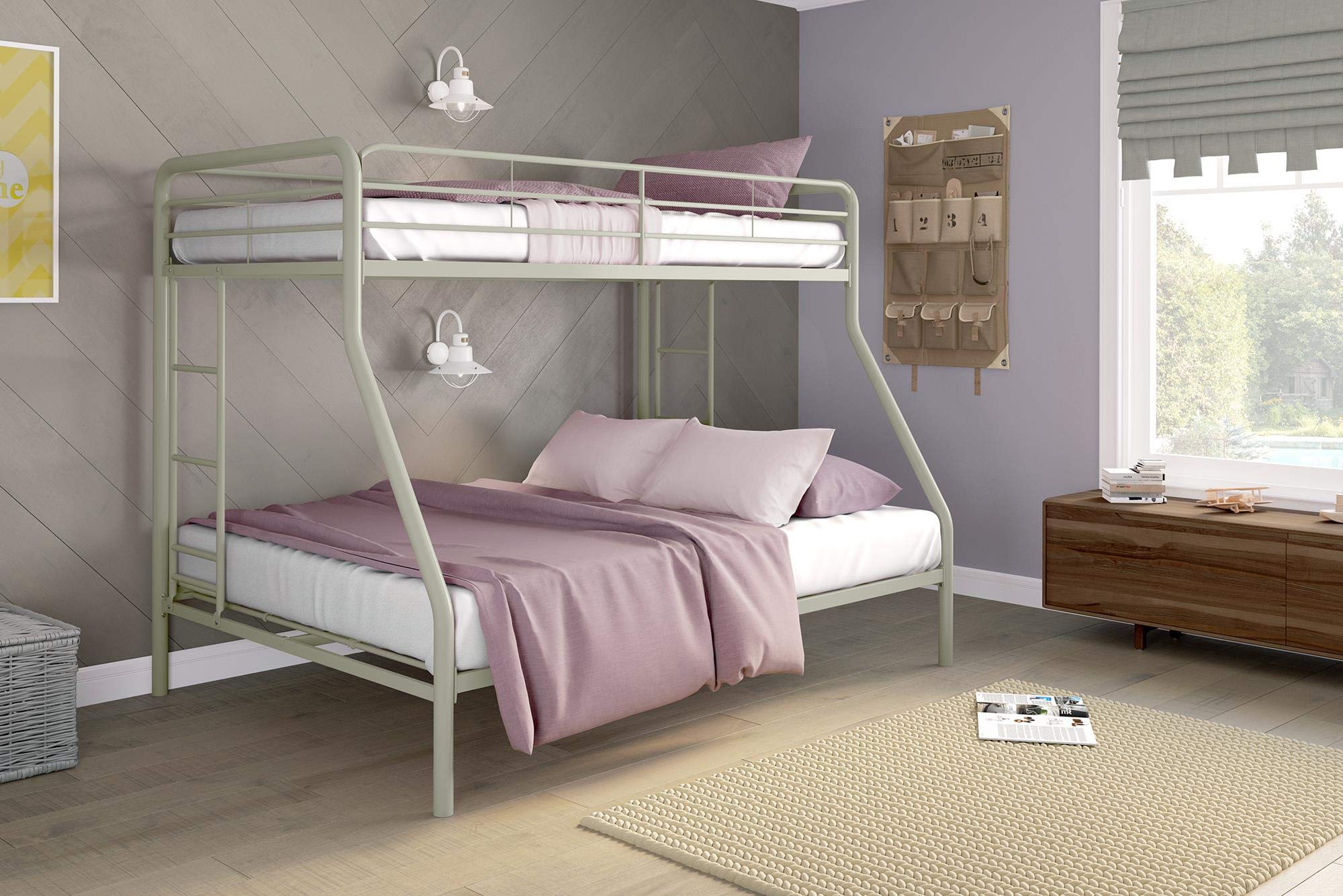 DHP Twin-Over-Full Bunk Bed with Sturdy Metal Frame & Ladder - Space Saving Design for Kids & Teens - White - Perfect for Small Bedrooms, Guest Rooms & Dormitories