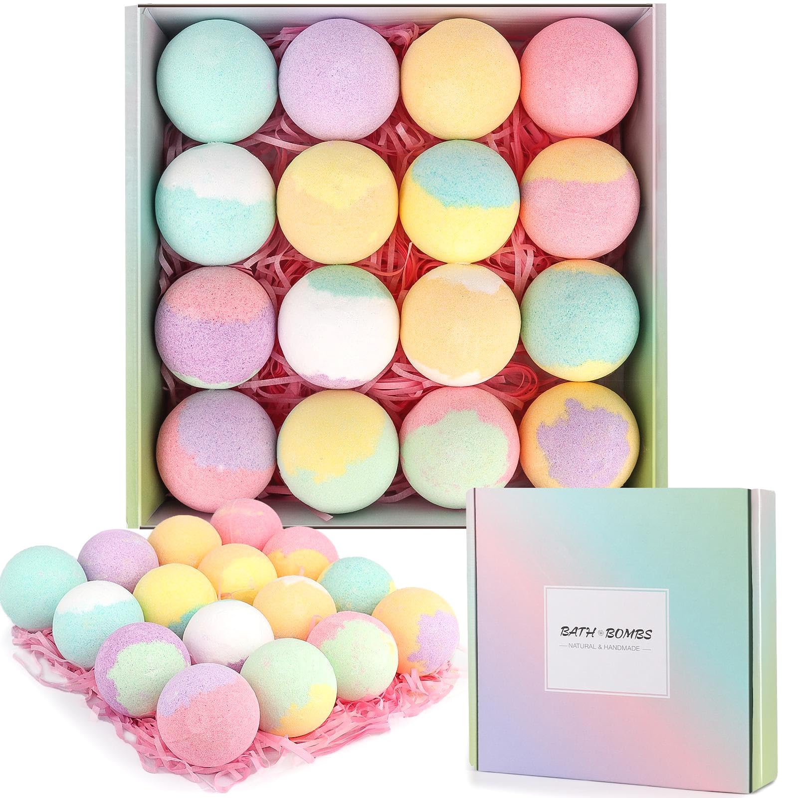 16Pcs Organic Bath Bombs Gift Set for Women - Relaxing Spa Birthday Christmas Gifts for Her - Perfect for Self-Care, Stress Relief & Romantic Bath Time