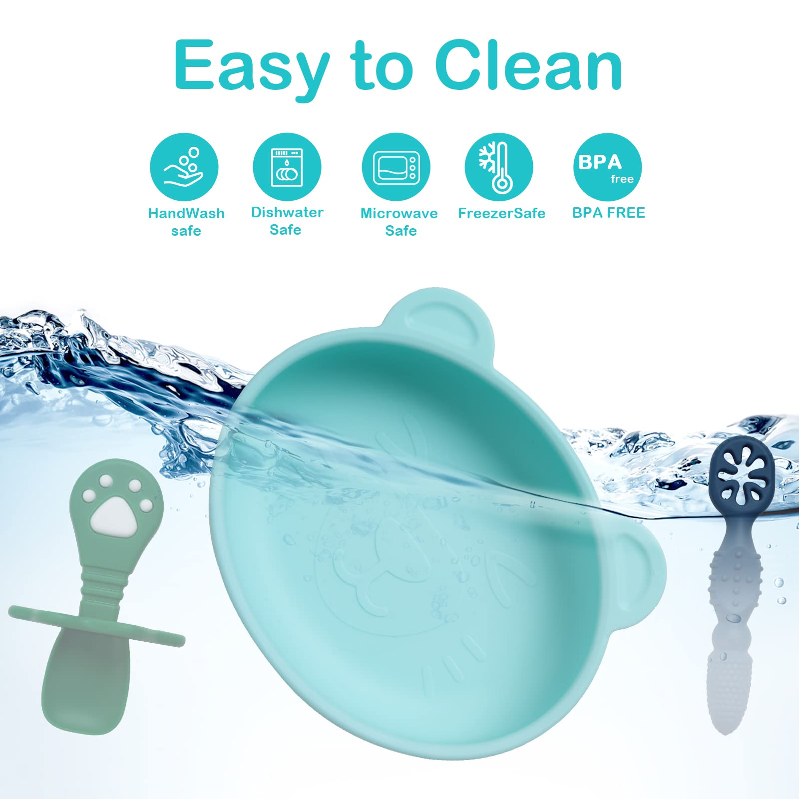 BPA Free Silicone Baby Plates Set with Spoon - Non-Slip Suction Base for Toddlers Self Feeding | Dishwasher & Microwave Safe | Perfect for Home, Daycare & Travel Use