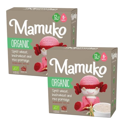 Organic Porridge for Toddlers - MAMUKO Healthy Spelt, Buckwheat & Rice Blend - High Fiber Baby Cereal with No Added Sugar, Milk or Preservatives - 2 Pack (10 Servings) - Perfect for Breakfast, Snacks & On-the-Go Meals