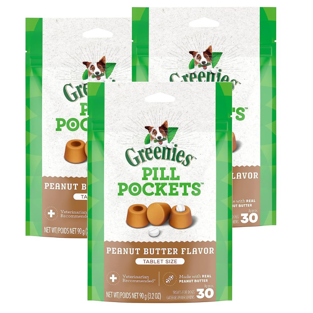 Greenies Pill Pockets for Dogs - 3 Pack (90 Tablets) | Peanut Butter Flavored Soft Dog Treats | Helps Hide Medication & Supports Dental Health | Perfect for Picky Eaters & Daily Oral Care