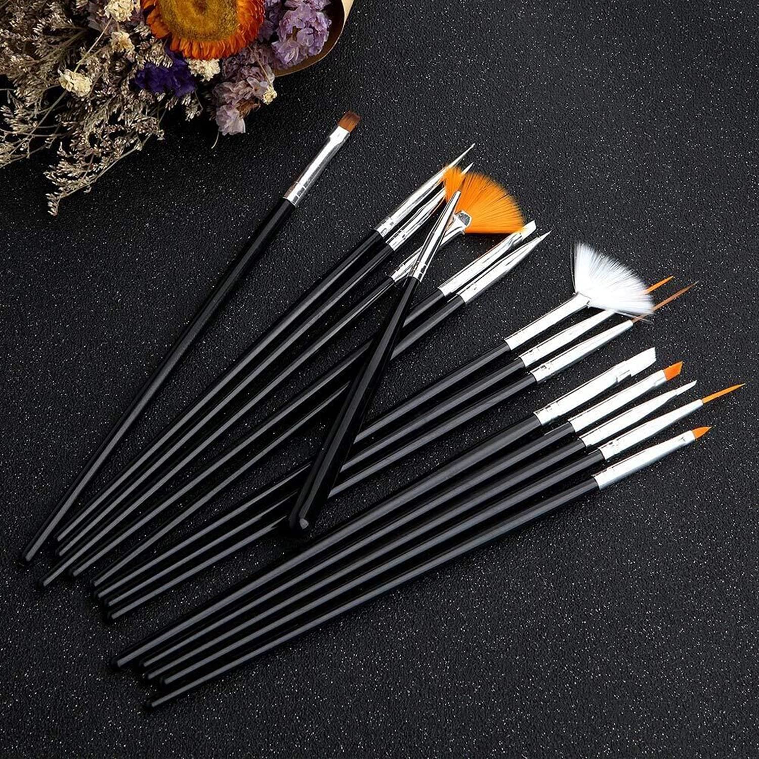20PCS Professional Nail Art Kit with 15 Painting Brushes & 5 Dotting Pens - Perfect for Acrylic Nails, Gel Polish, DIY Manicure at Home or Salon