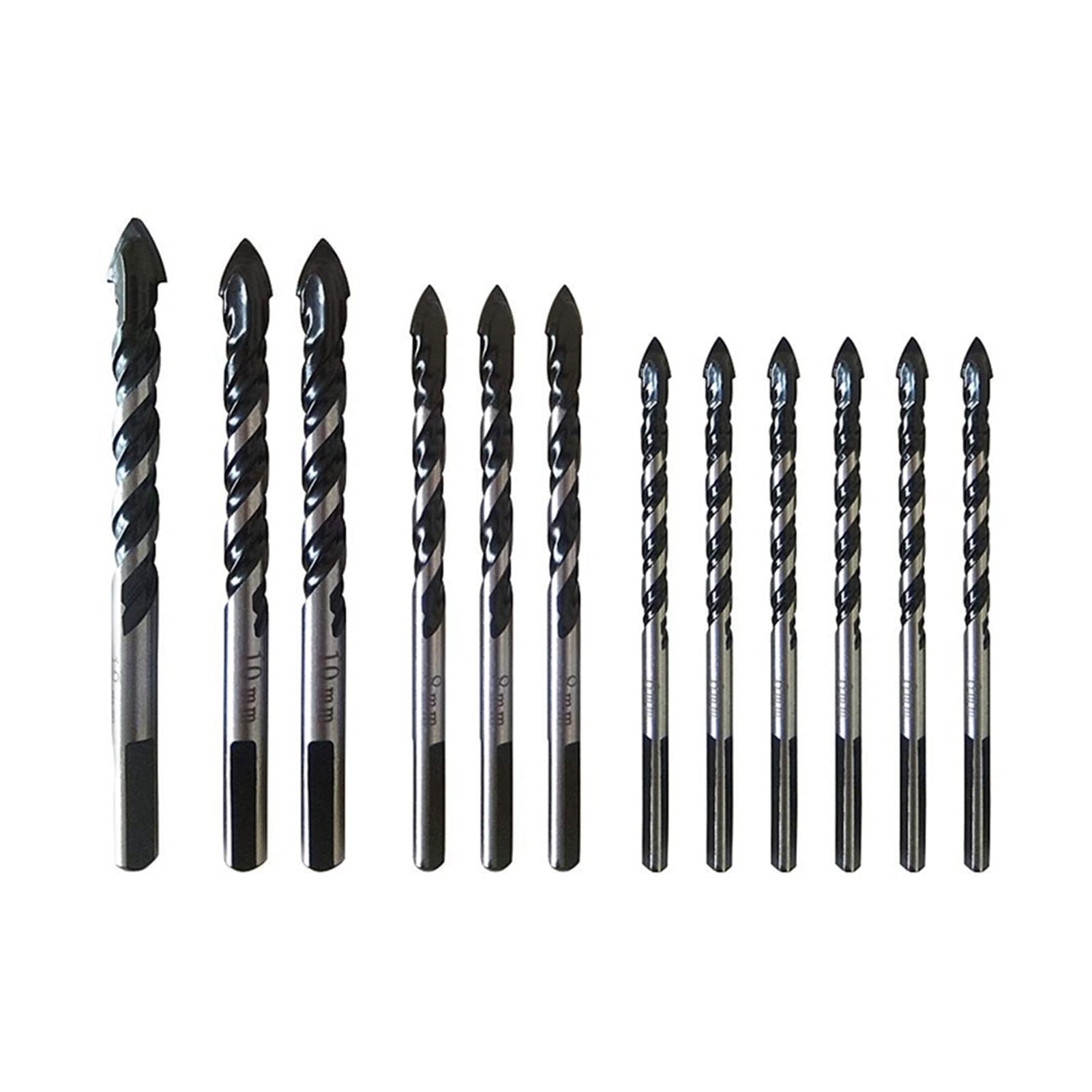 PAMDO 12-Piece Carbide Tip Multi-Purpose Drill Bit Set for Tile, Concrete, Brick, Glass, Ceramic & Plastic - Pear Head Design (Black) - Perfect for Home DIY, Construction & Masonry Projects