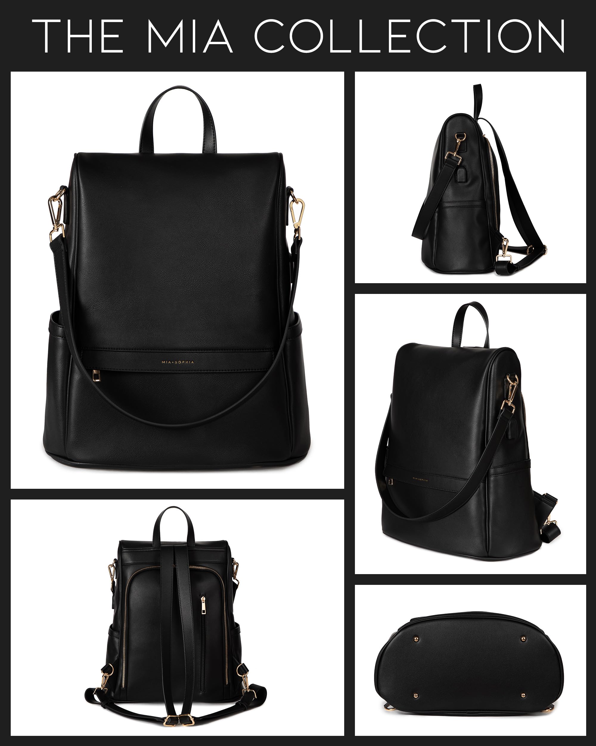 Premium Leather Diaper Bag Backpack with USB Charging Port, Insulated Bottle Pockets & Stroller Straps - Large Travel Baby Changing Bag with Removable Pad (Black) - Perfect for New Parents, Daycare & Family Outings