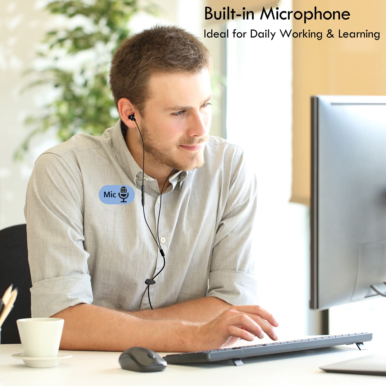 Upgraded USB Earbuds with Microphone - 1.8M Long Cord In-Ear Headphones for Computer, Laptop, Desktop PC, Notebook & Chromebook (CGS-W1B Model) - Perfect for Online Meetings, Gaming & Remote Work