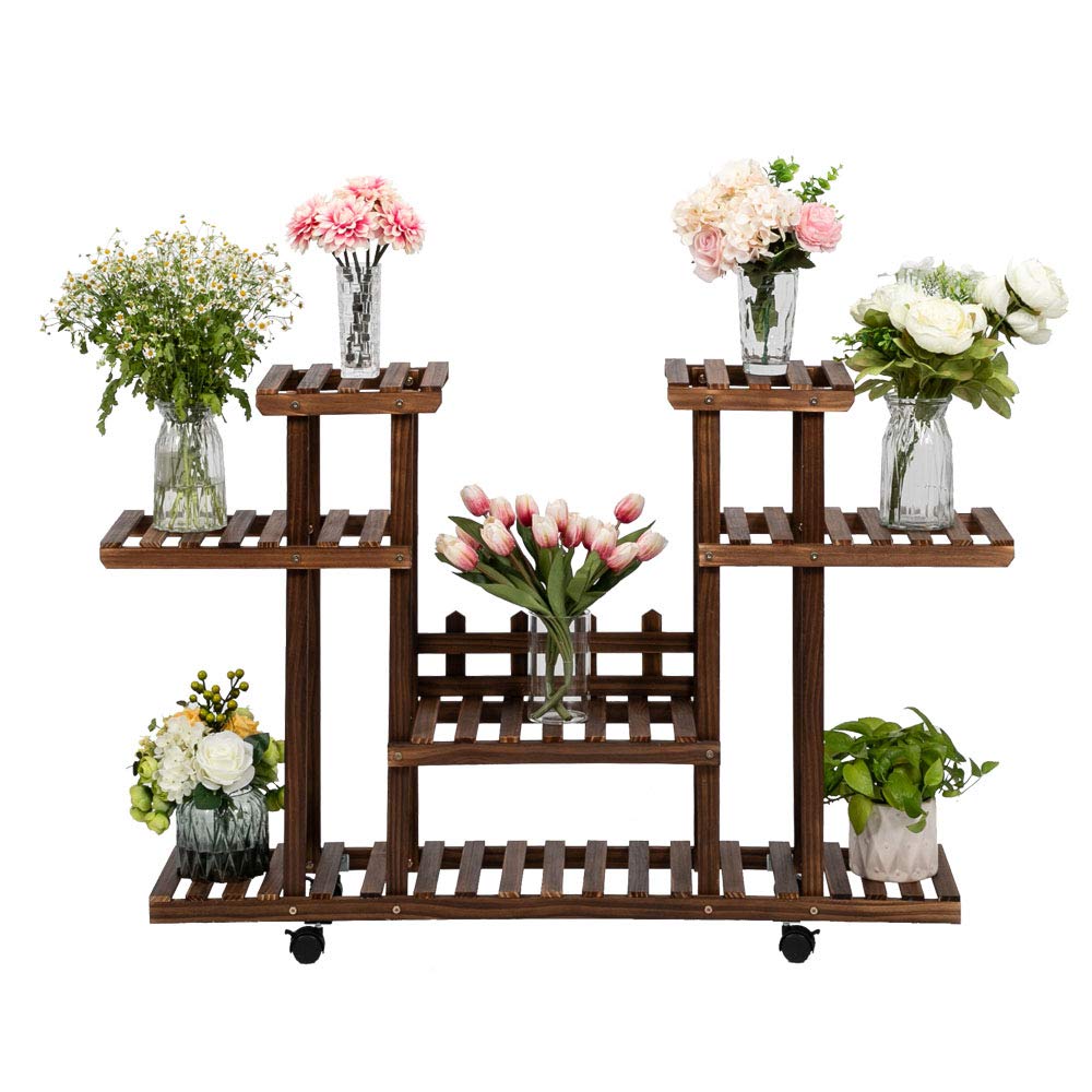 4 Tier Wood Plant Stand for Indoor & Outdoor Use - Multi-Tier Flower Shelf for Plants, Garden, Balcony, Patio - Large Tall Plant Display Holder Rack for Living Room, Window, Table Corner - Perfect for Home Decor, Gardening & Space Saving