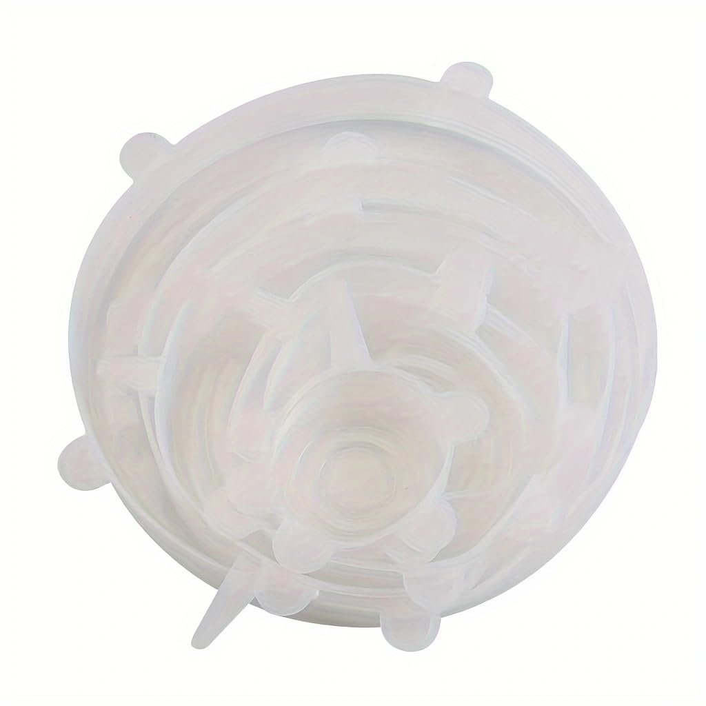 6-Piece Silicone Stretch Lids Set - Reusable Food Storage Covers for Bowls, Containers & Fruits (White) - Perfect for Meal Prep, Leftovers & Refrigerator Organization