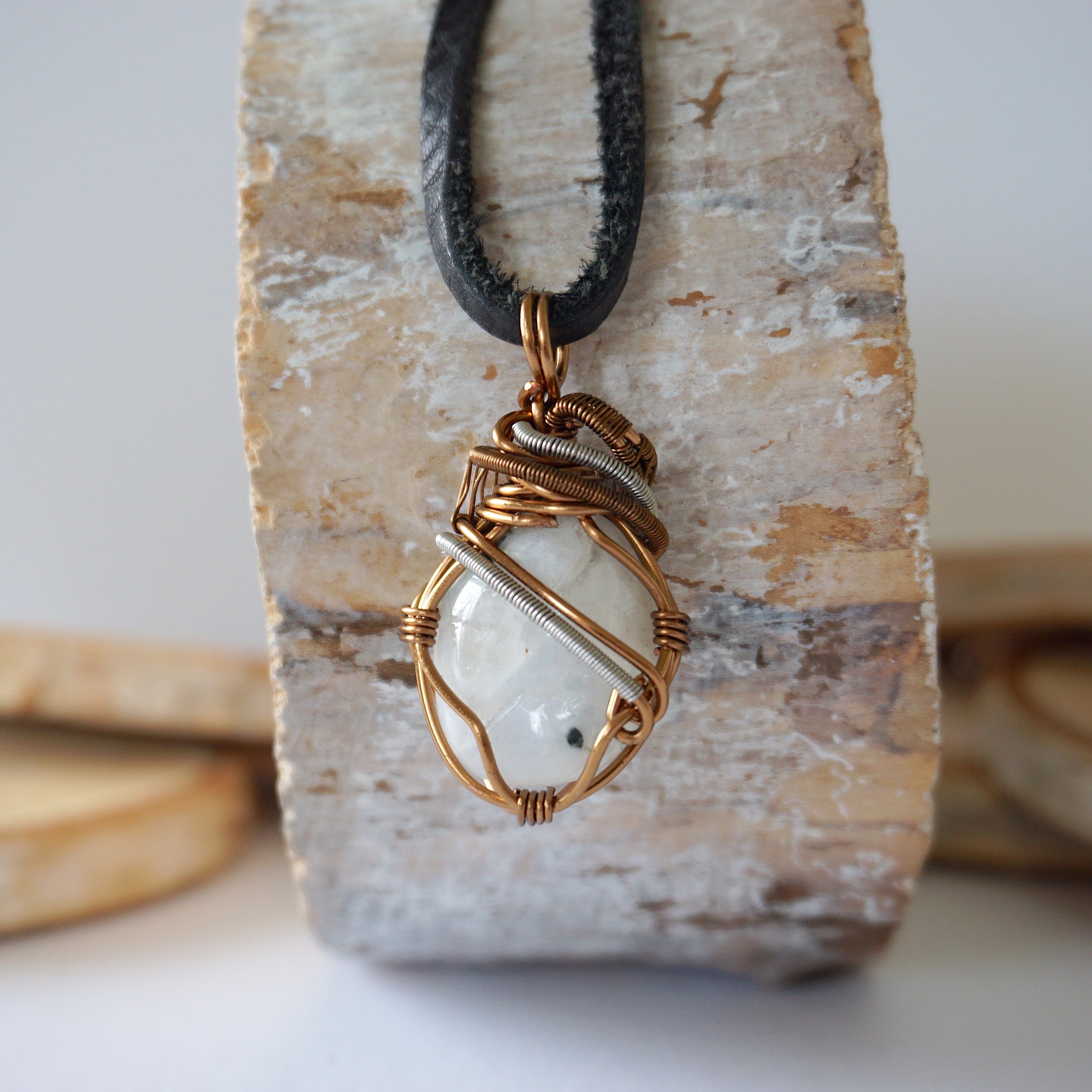 Rainbow Moonstone Necklace in Antique Bronze & White Gold Plated - Elegant Jewelry for Women, Perfect for Weddings, Parties & Special Occasions
