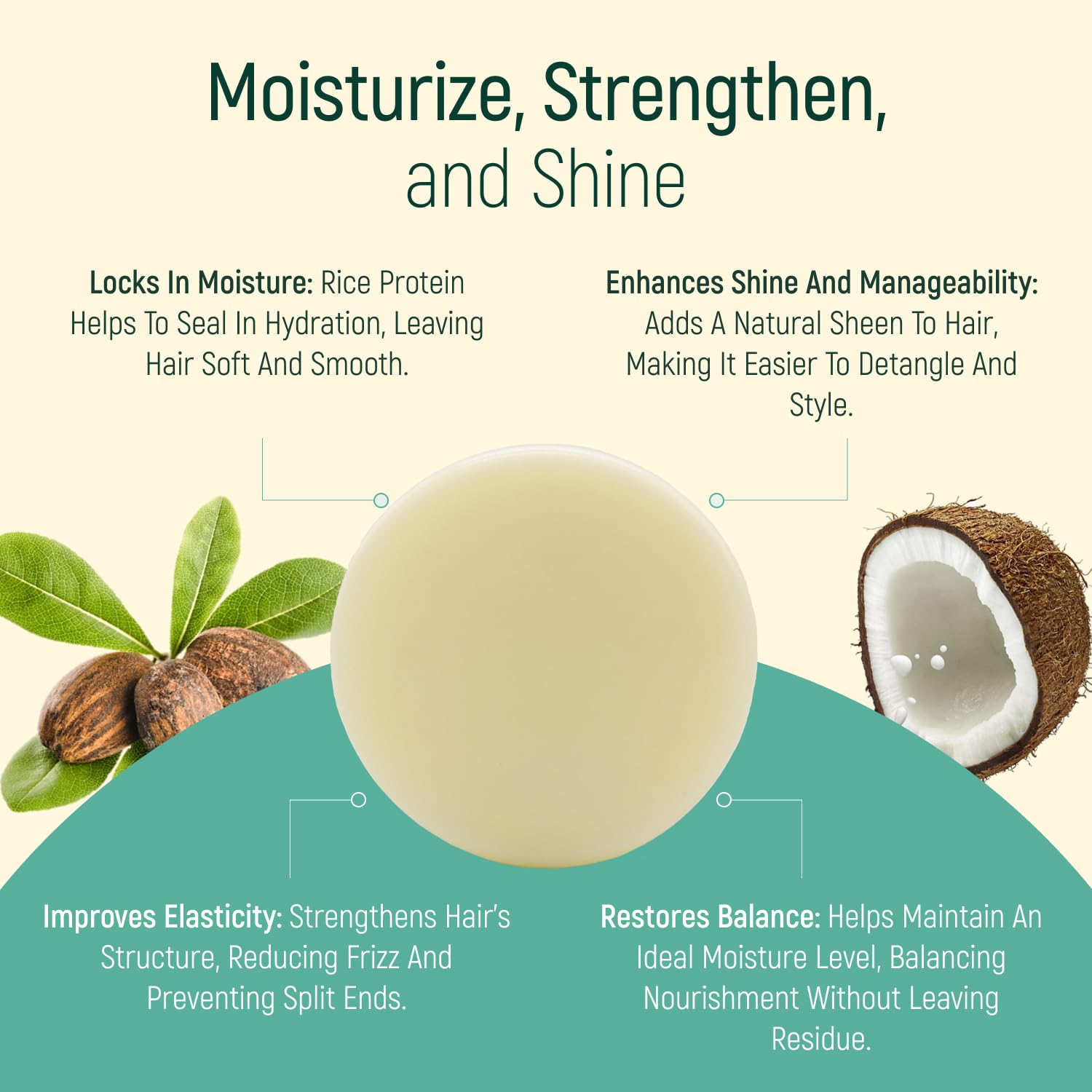 **Solid Rice Protein Hair Conditioner Bar - All Natural Plant-Based Essential Oils, Zero Waste Packaging - Use with Shampoo Bar (Coconut) - Perfect for Eco-Friendly Hair Care at Home or Travel**