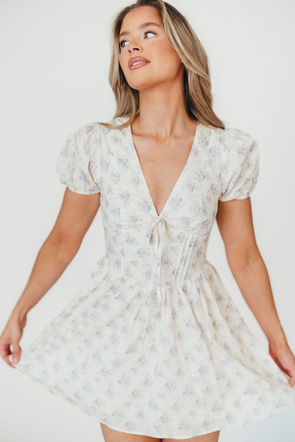 Veronica Mini Dress - Floral Print Cream & Lilac Summer Dress for Women | Perfect for Beach Vacation, Date Night & Casual Outings