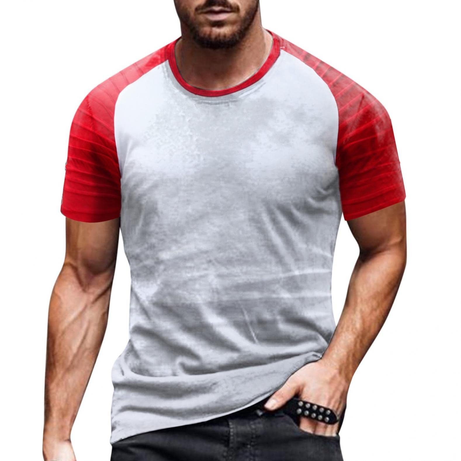 Sertiohcv Men's Casual Patchwork Short Sleeve T-Shirt - Vintage Distressed Crew Neck Pleated Tee for Summer Streetwear, Outdoor Activities & Retro Fashion