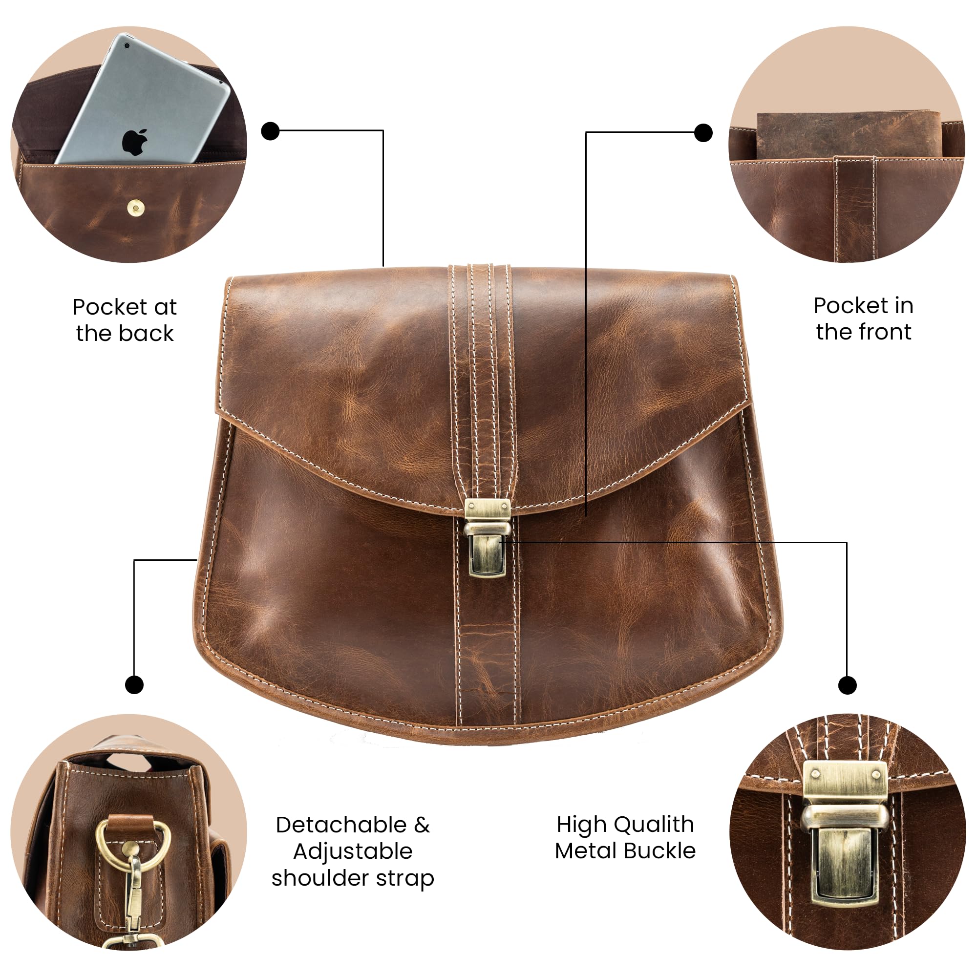 Premium Handmade Leather Crossbody Bag for Women - Stylish Sling Satchel & Travel Purse - Perfect for Daily Use, Work, and Weekend Adventures