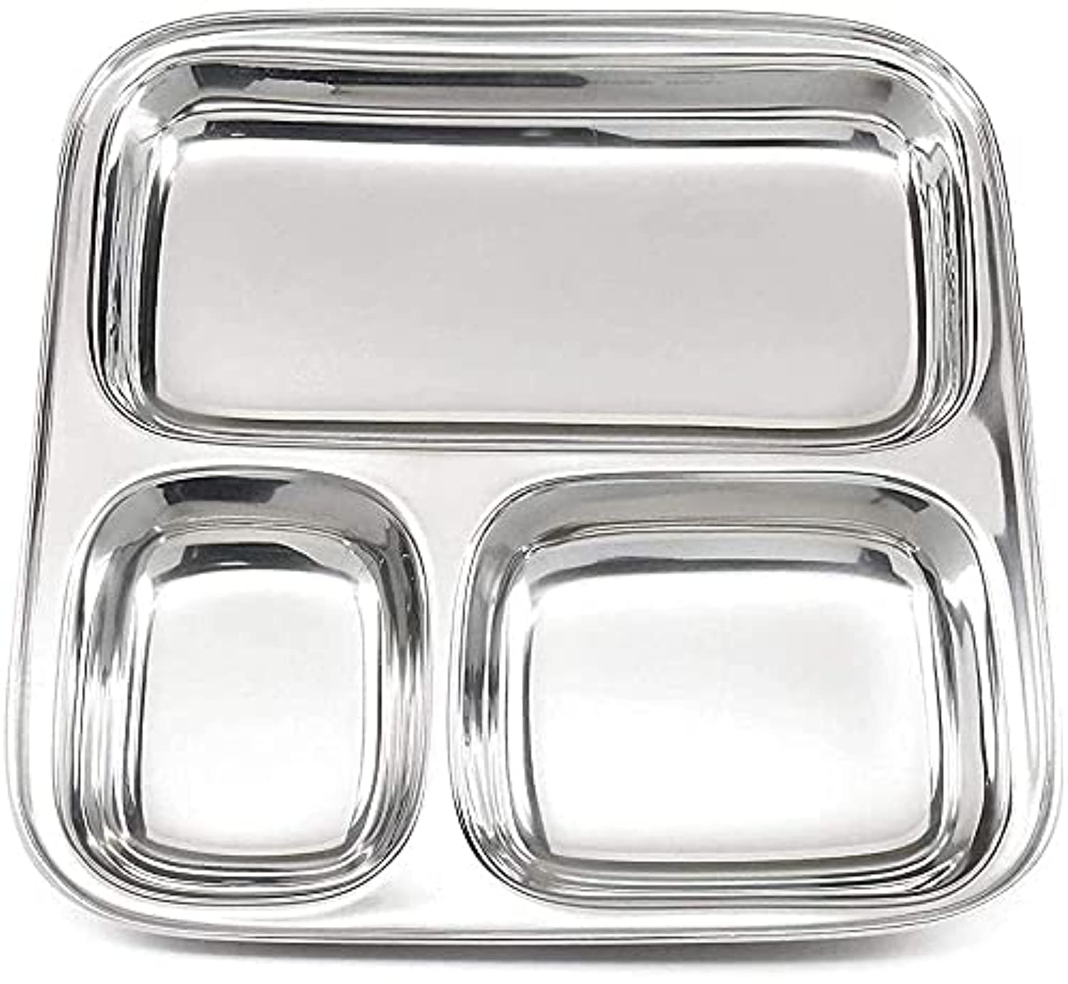 Stainless Steel Kids Plate 3 Compartment 9 Inch - Divided Lunch & Dinner Tray for Camping, School, Picnics - Durable Indian Thali Plate Set of 2 for Daily Use