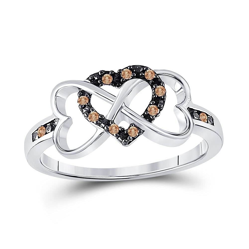 Sterling Silver Women's Round Brown Diamond Triple Heart Ring - 1/10 CTTW, Elegant Jewelry Gift for Anniversary, Valentine's Day & Special Occasions