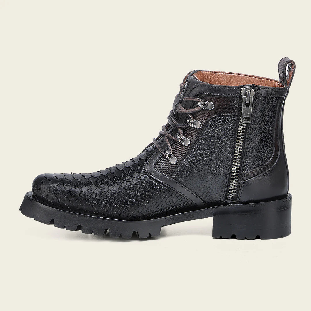 4D25PH Men's Cuadra Black Casual Dress Ankle Boots with Python Skin & Zip - Perfect for Office, Parties & Night Out