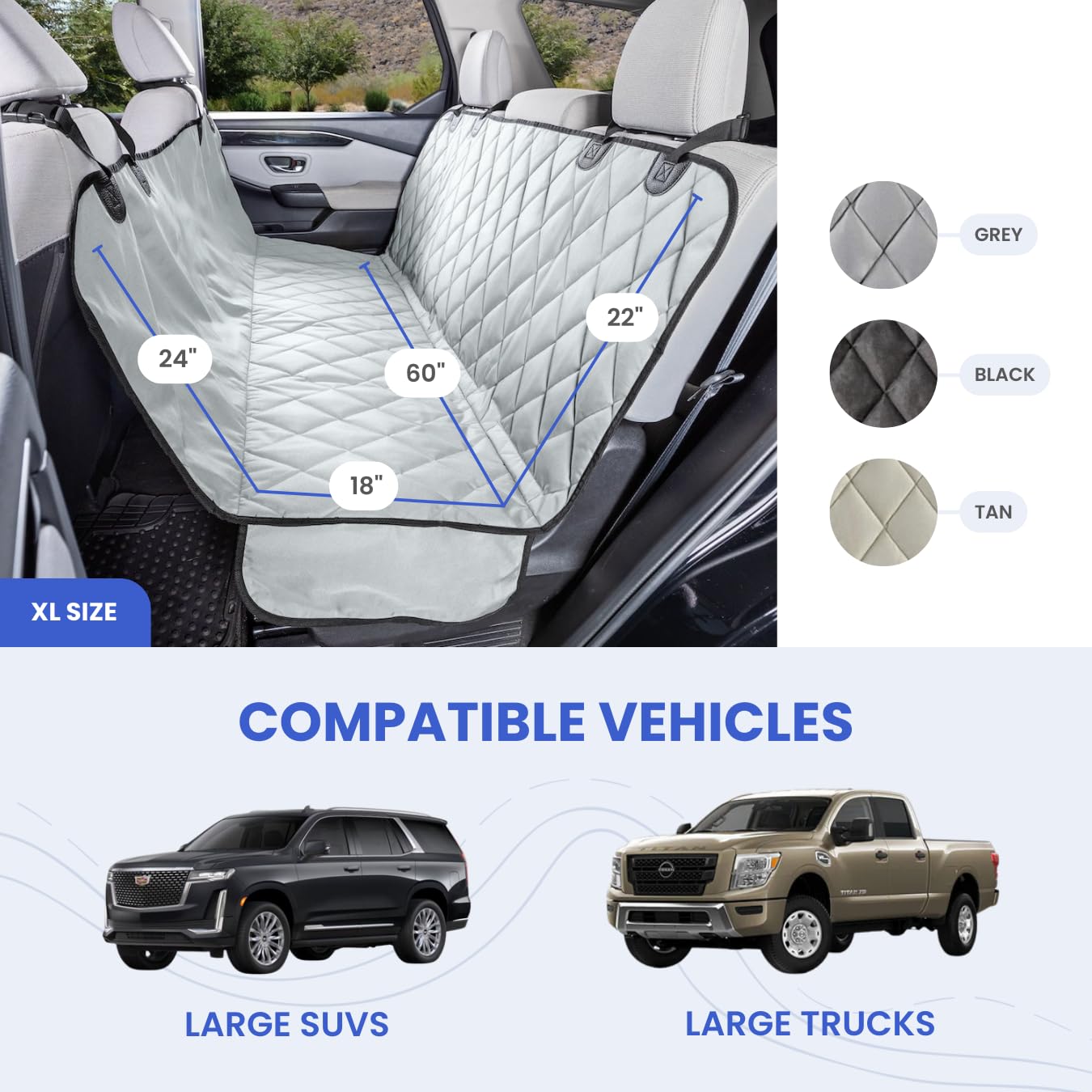 4Knines Heavy Duty Dog Seat Cover with Hammock for Trucks & SUVs - XL Black Waterproof Pet Car Seat Protector for 60/40 Split Fold Down Rear Bench & Middle Seat Belt | Perfect for Road Trips, Camping & Daily Pet Transportation