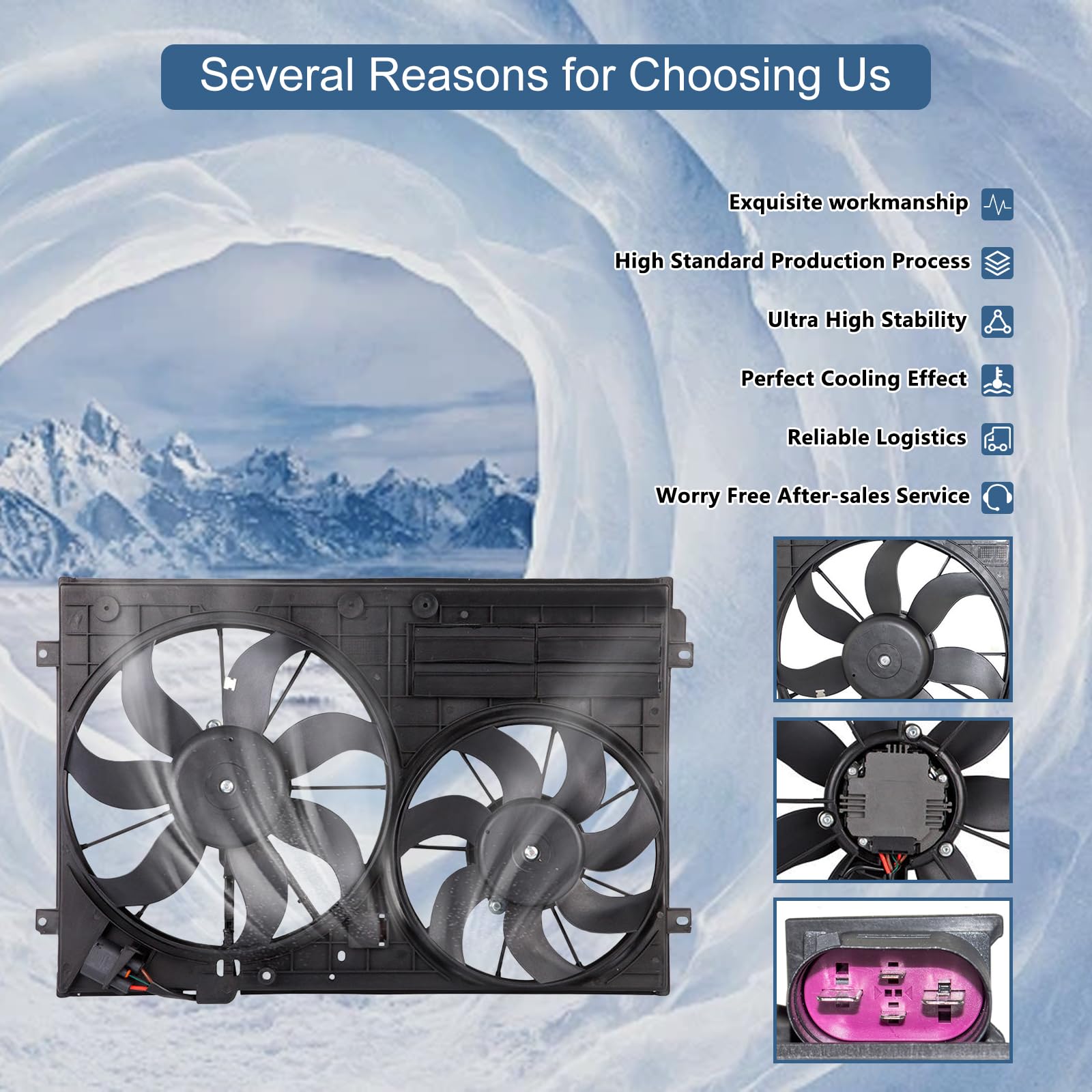 Bapmic 1K0121205AD9B9 Radiator Cooling Fan Assembly Compatible with VW Jetta Beetle Tiguan Golf & Audi A3 TT 2.0L Diesel Engine - Perfect for Engine Cooling System Repair & Maintenance