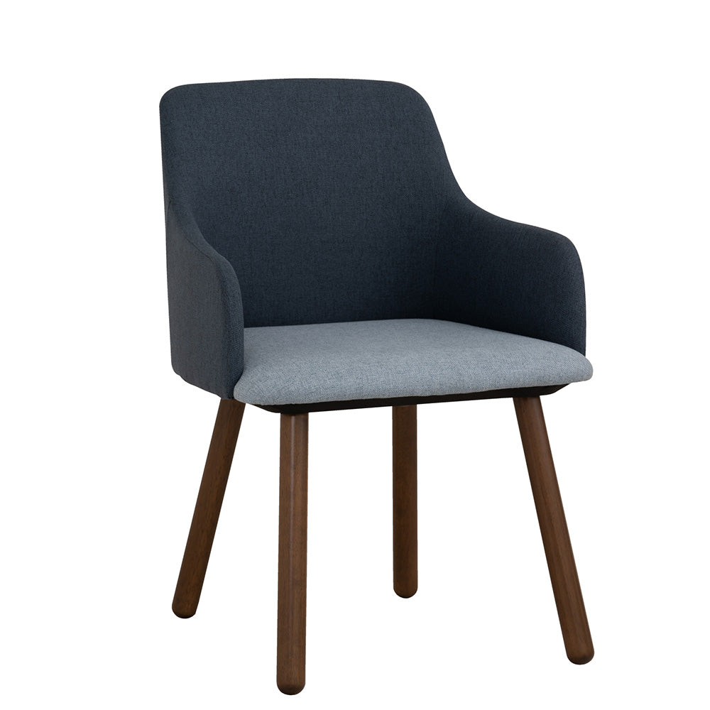 JOLLIN Modern Arm Chair - Walnut Wood Frame with Blue Upholstery - Comfortable Lounge Chair for Living Room, Bedroom, or Office