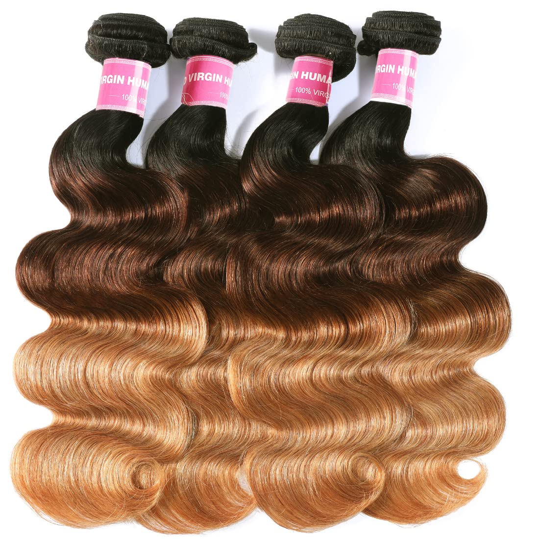Sunber 12A Grade Ombre Body Wave 3 Bundles Brazilian Virgin Human Hair Extensions - 3 Tone Mixed 1B/4/27 Color (20 22 24 Inch) for Stunning Blended Highlights | Perfect for Salon Styling, Weddings & Everyday Glam