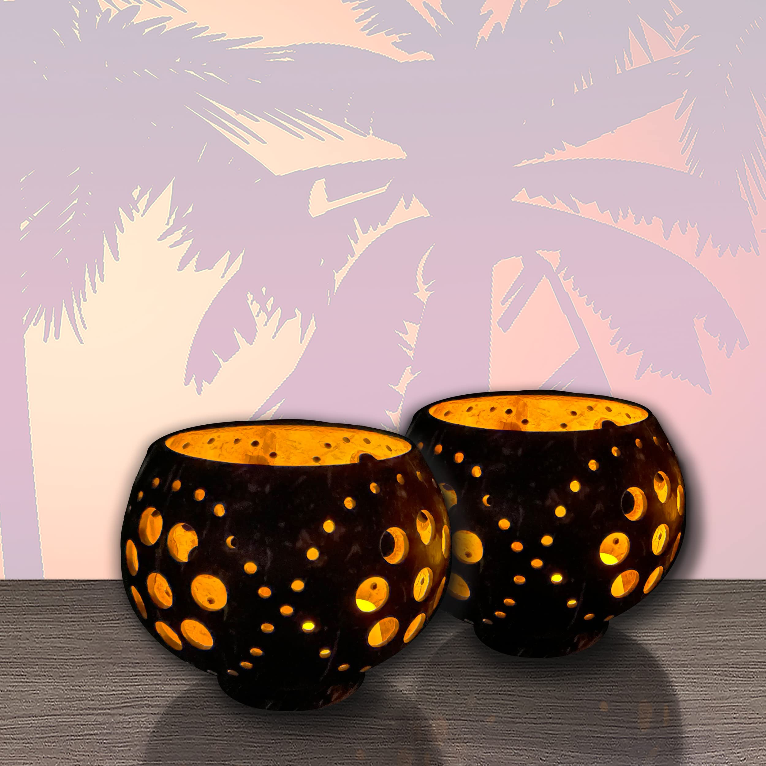 CK Home Novelty Flameless LED Candles - Set of 2 with Real Coconut Shell Holders & CocoFLOWER Design | Perfect for Romantic Dinners, Spa Relaxation & Home Decor